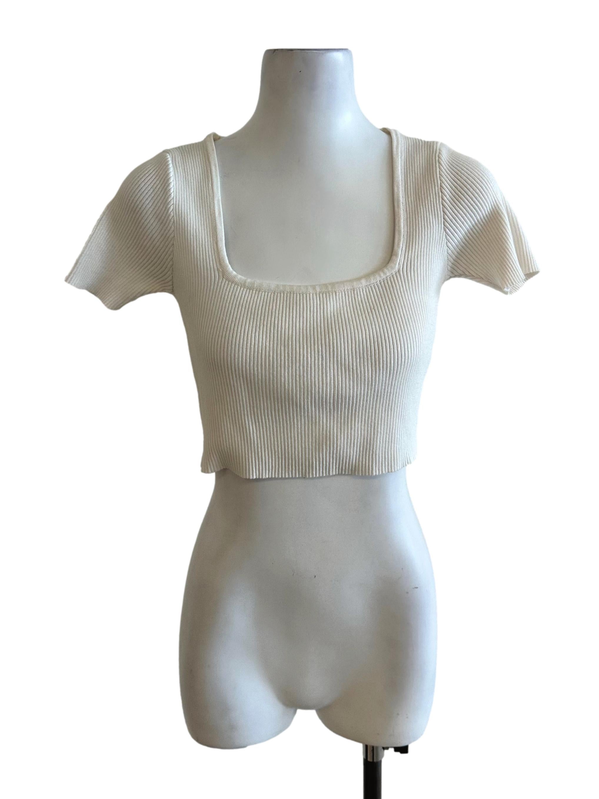Off White Knit Square Neck Top