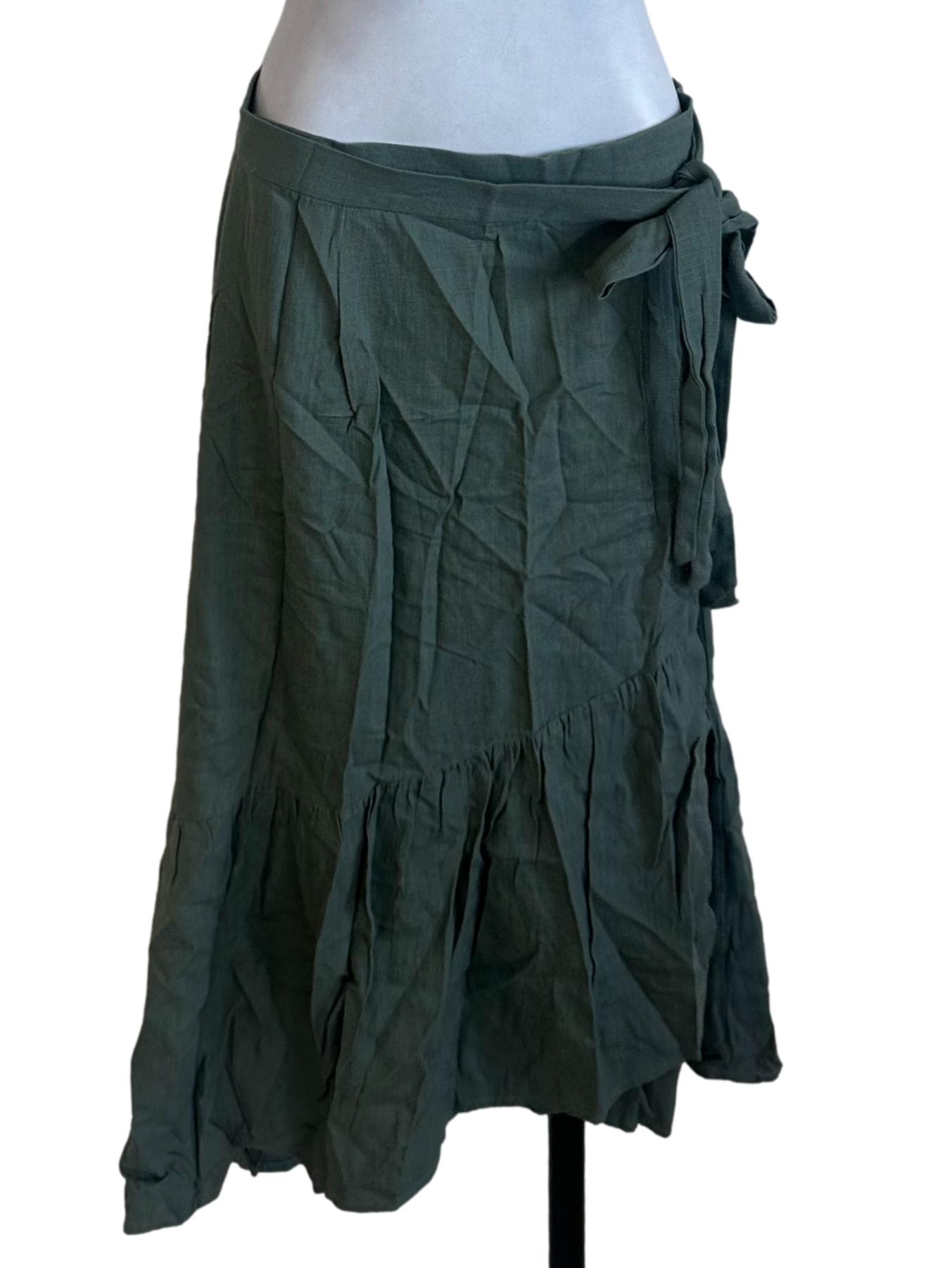 Dark Green Plain Wrap Skirt