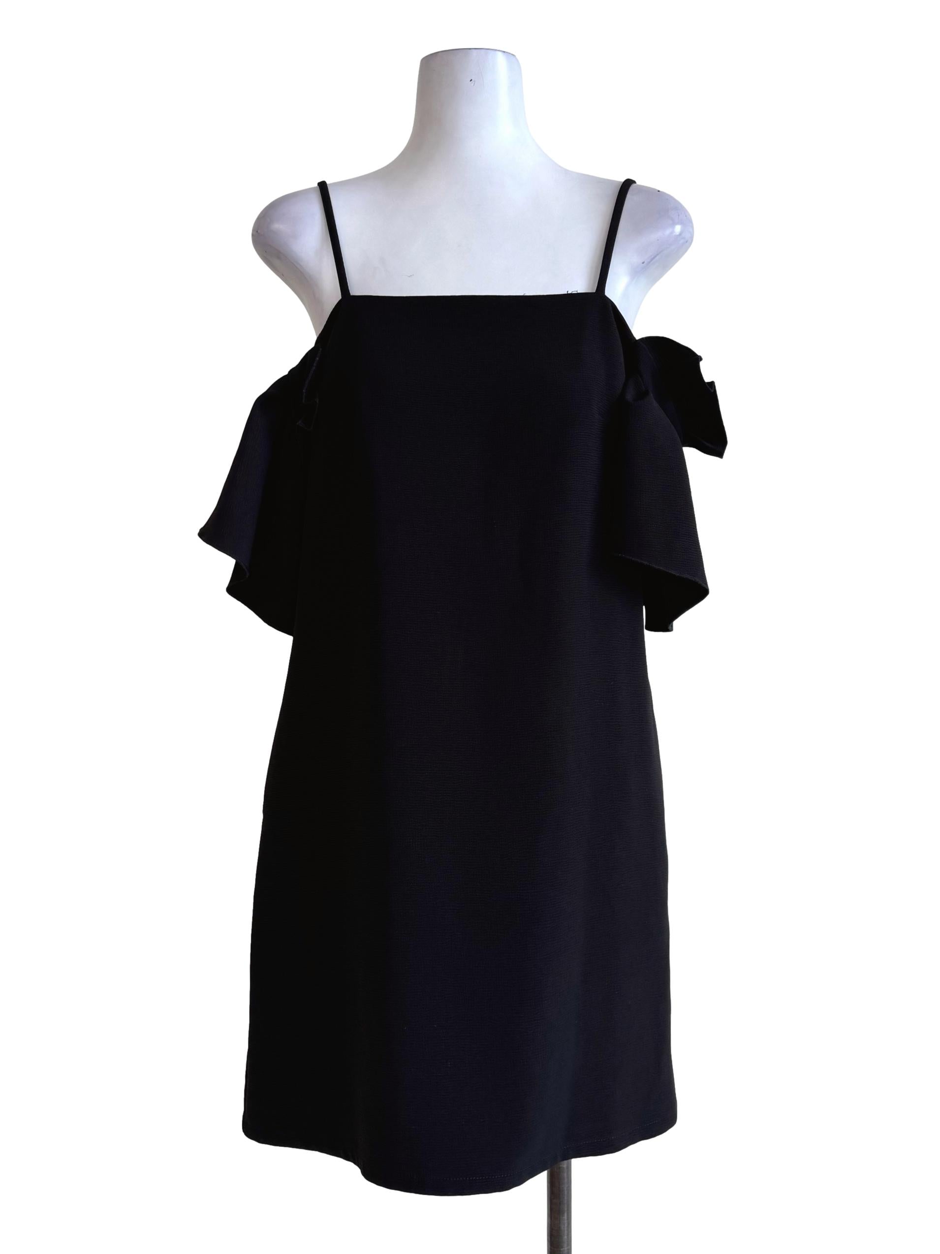Textured Black Ruffled Sleeve Dress LB