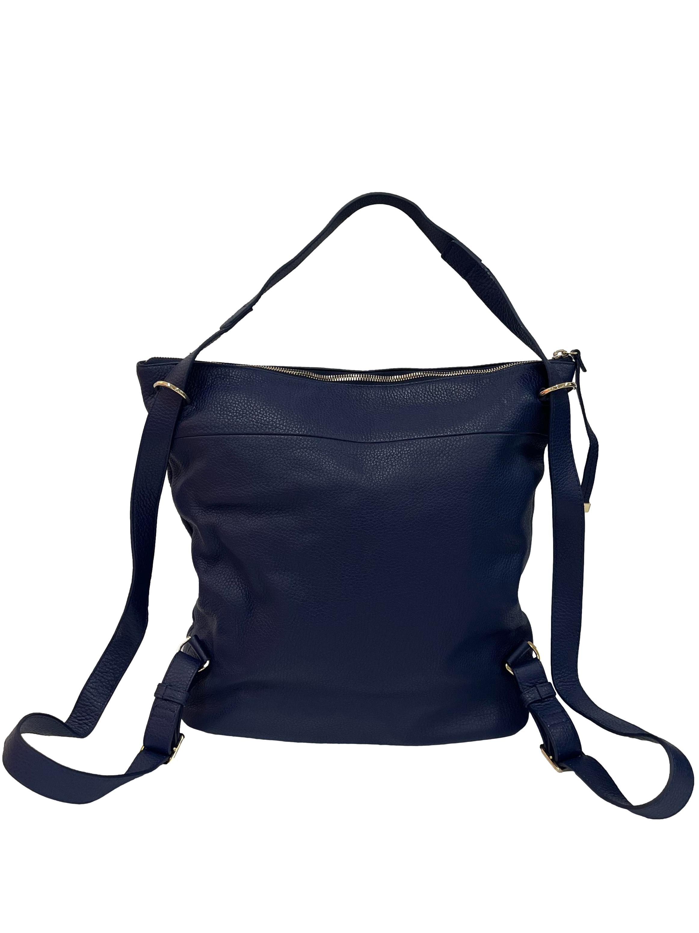 Navy Textured Grain Leather Backpack