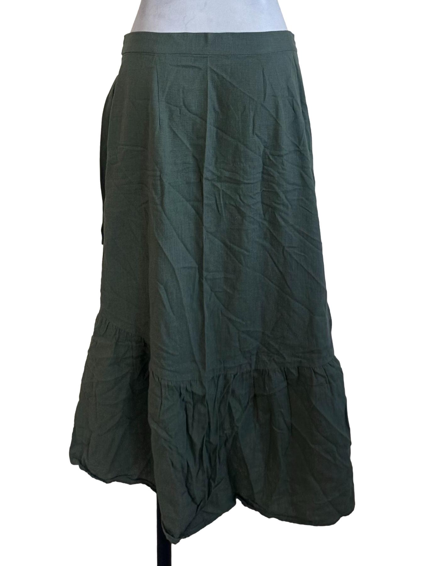 Dark Green Plain Wrap Skirt