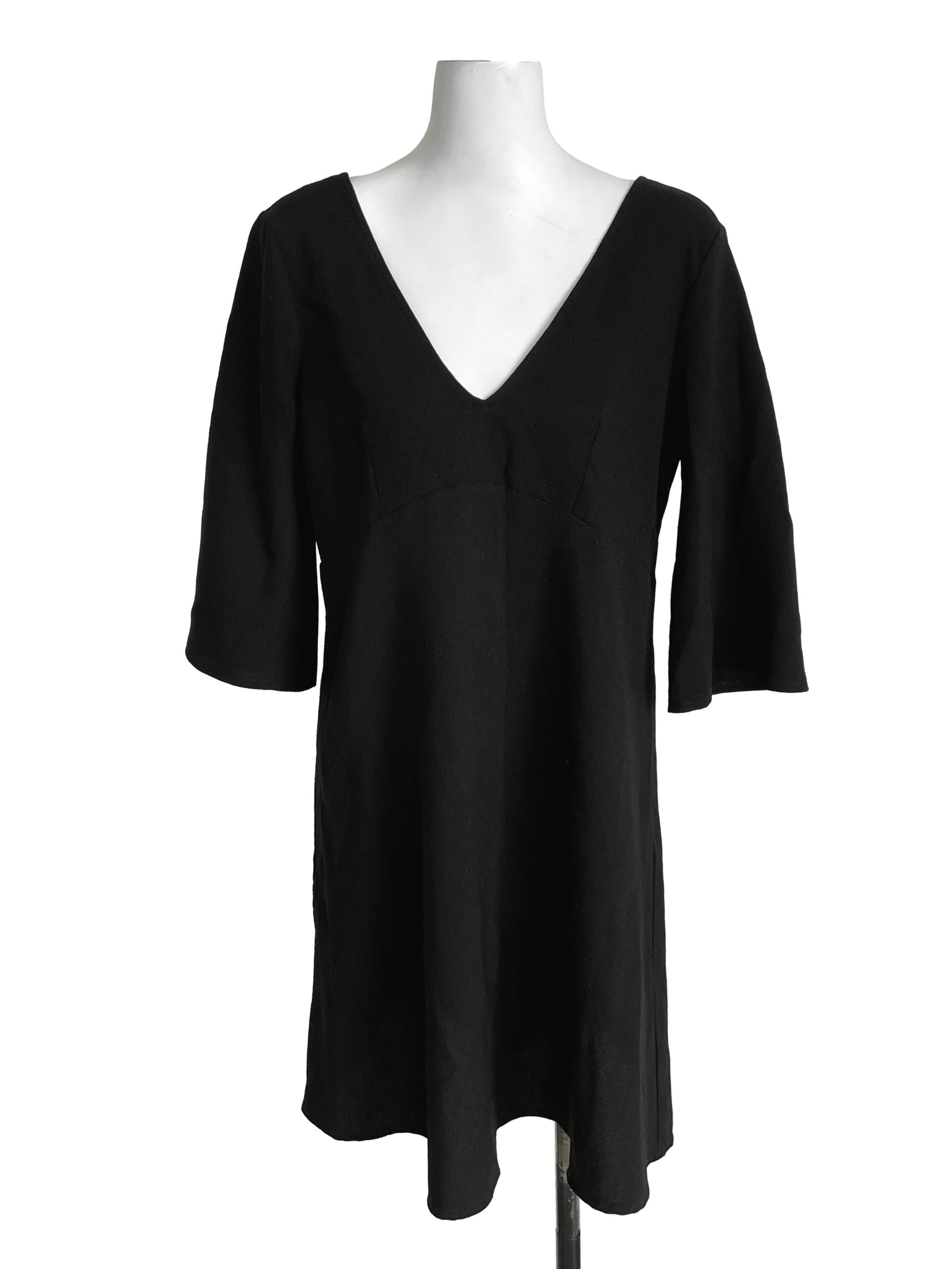 Black Deep V Neck Bell Sleeves Dress