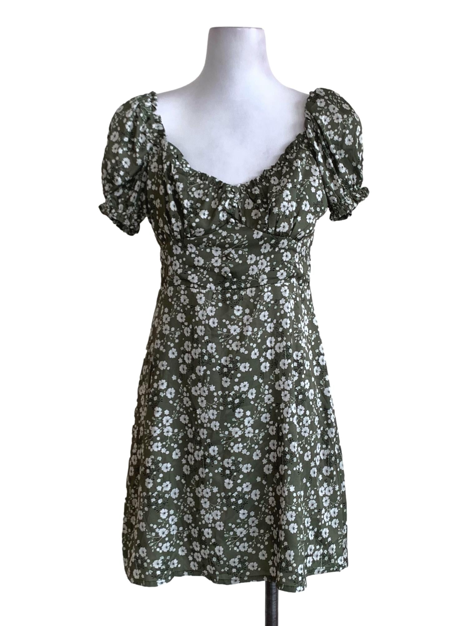 Moss Green Floral Empire Dress