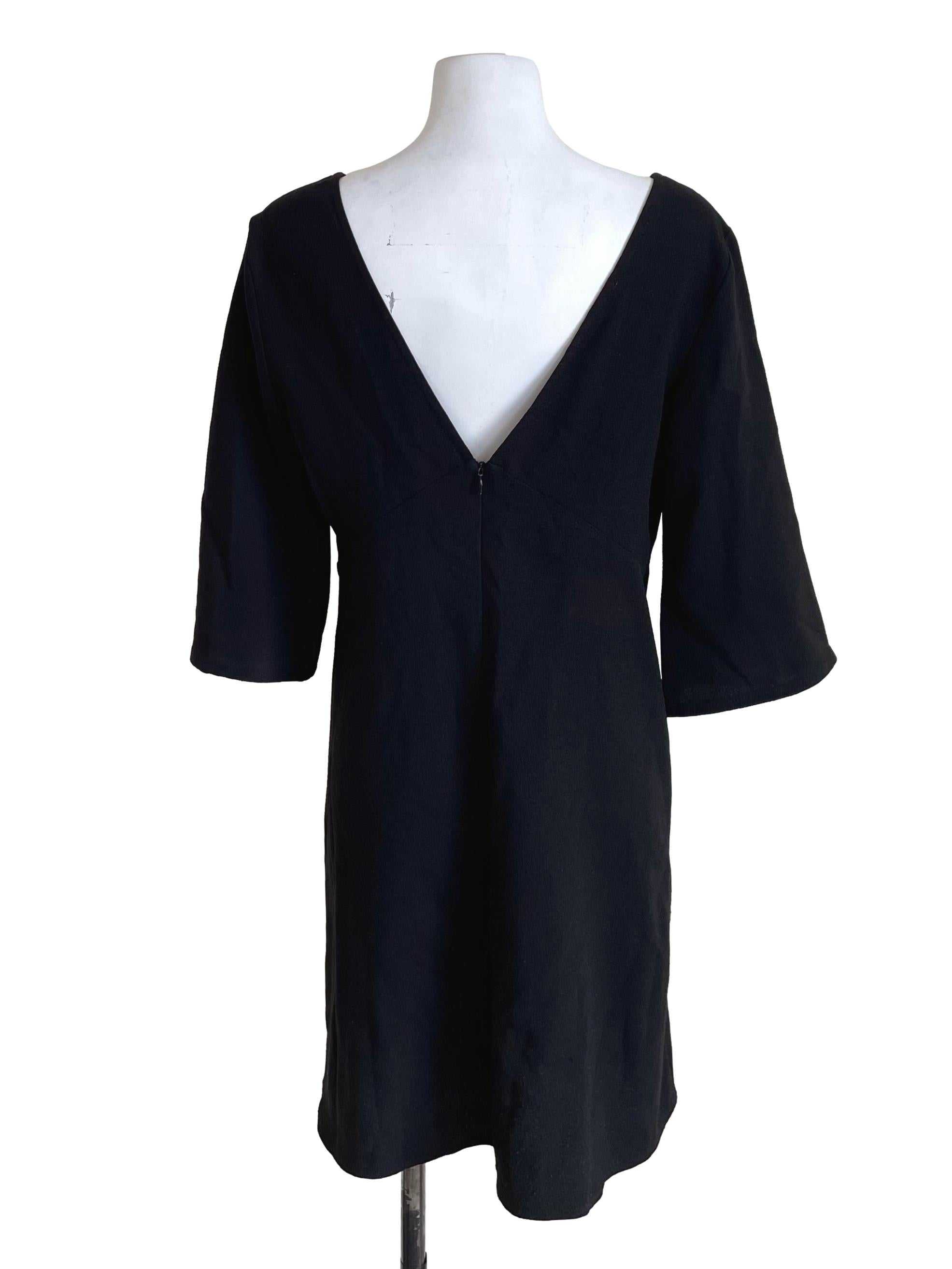 Black Deep V Neck Bell Sleeves Dress