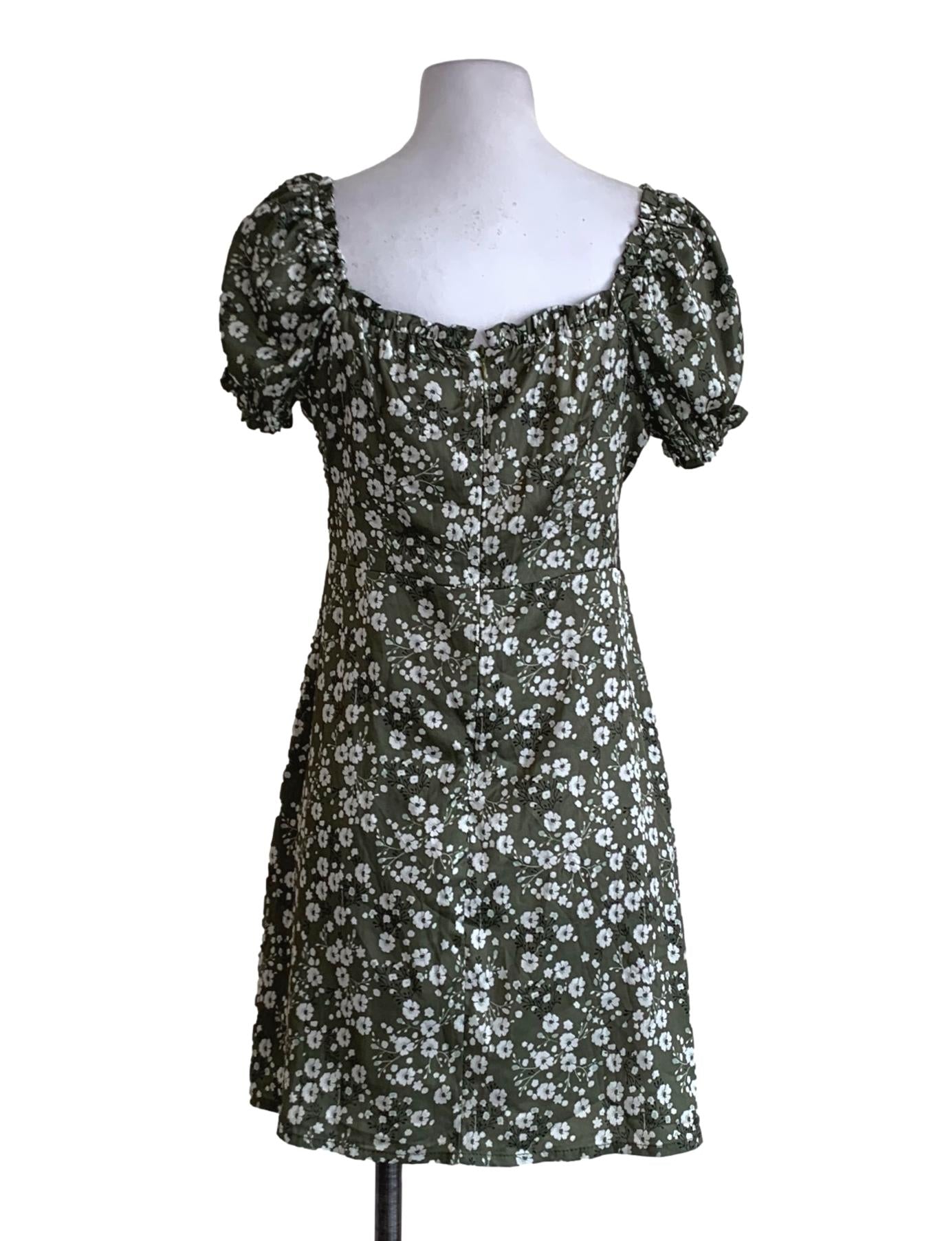 Moss Green Floral Empire Dress