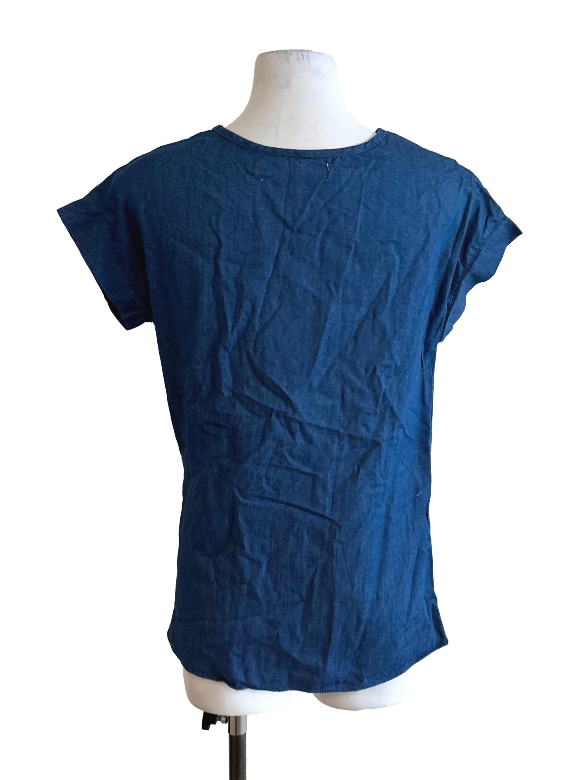 Denim Blue Side Knot Round Neck Top