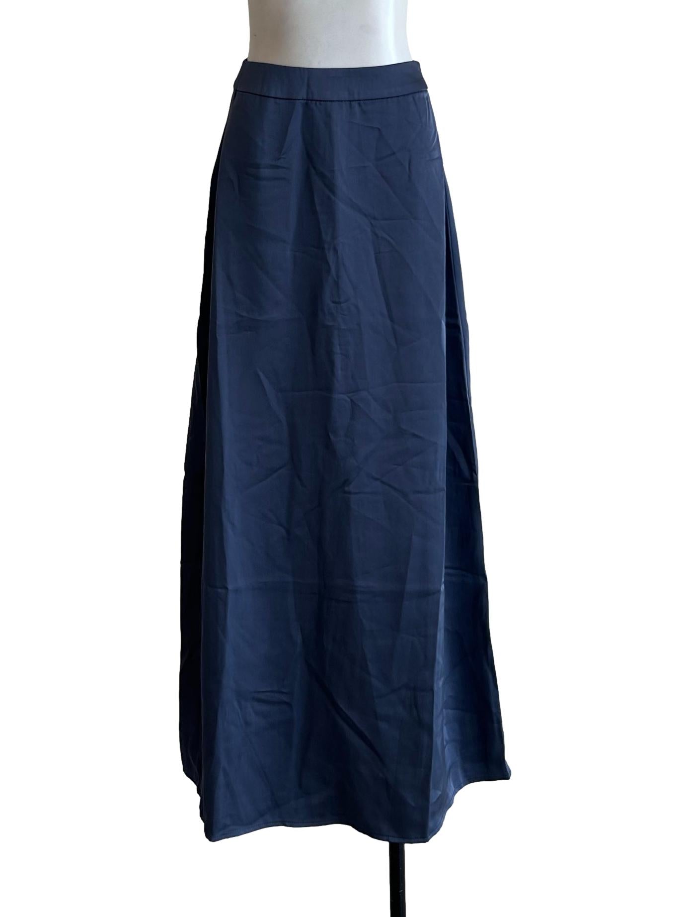 Blue Satin A-Line Midi Skirt