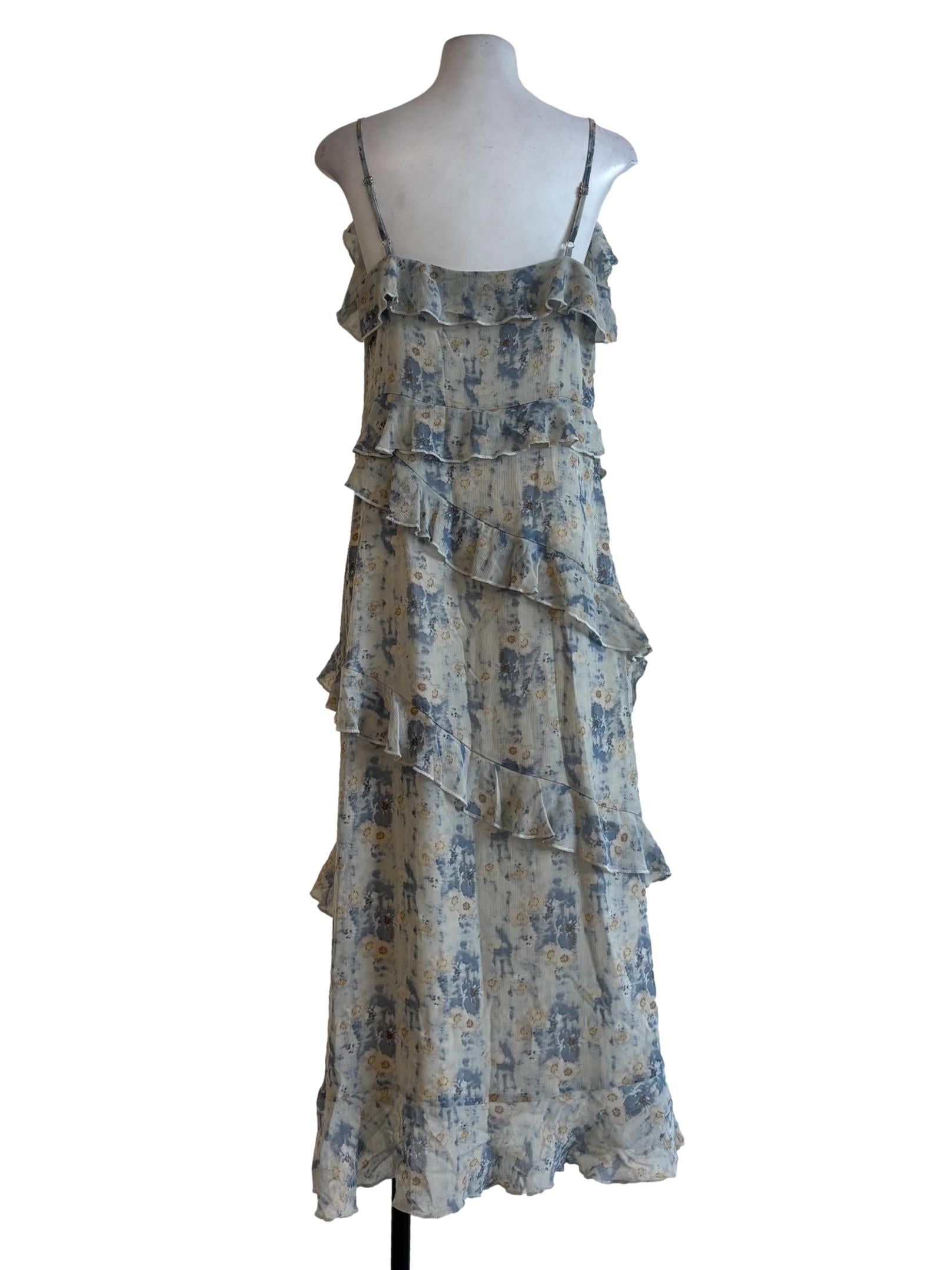 Greyish Blue Ruffle Layered Chiffon Dress