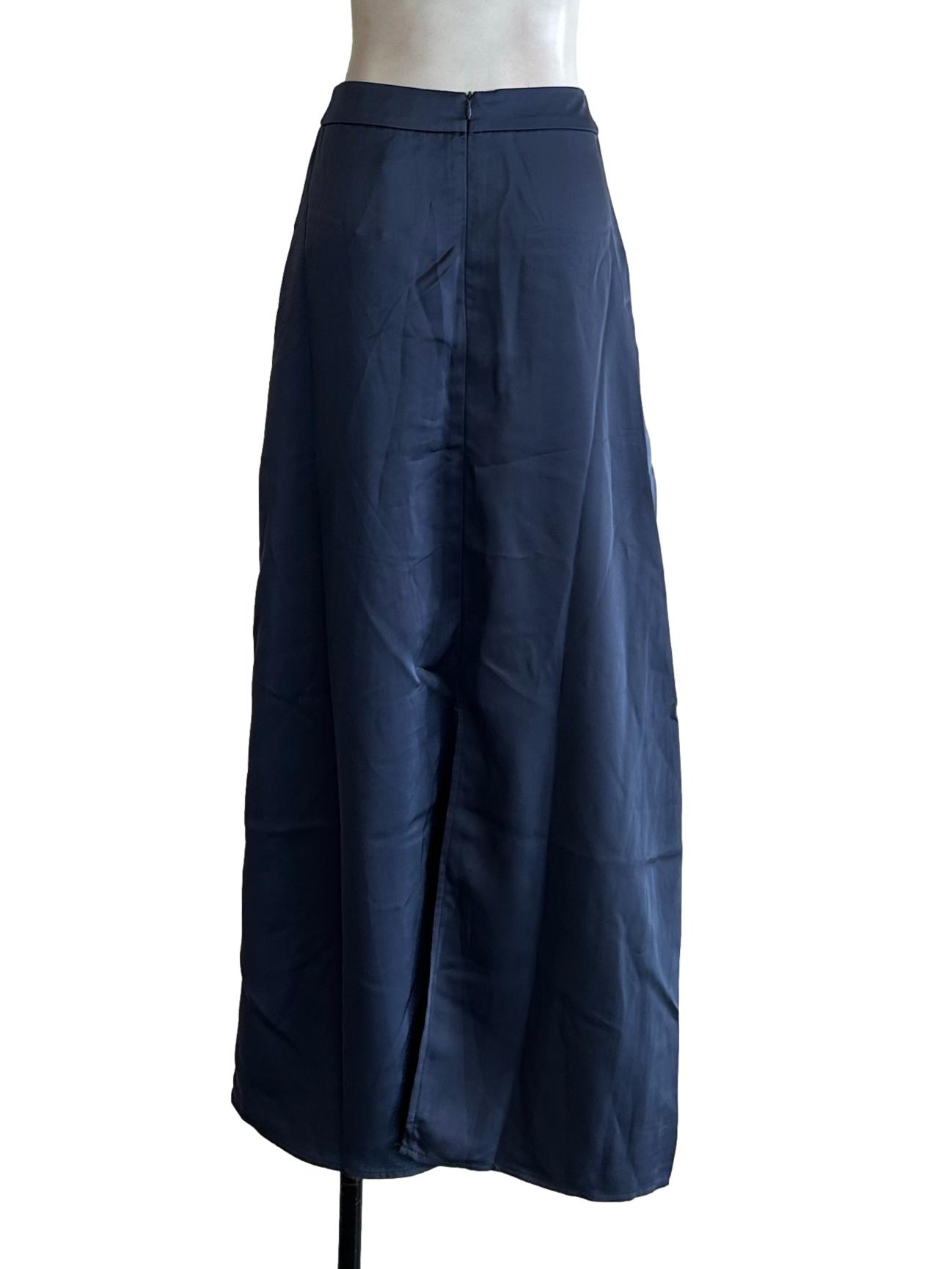 Blue Satin A-Line Midi Skirt