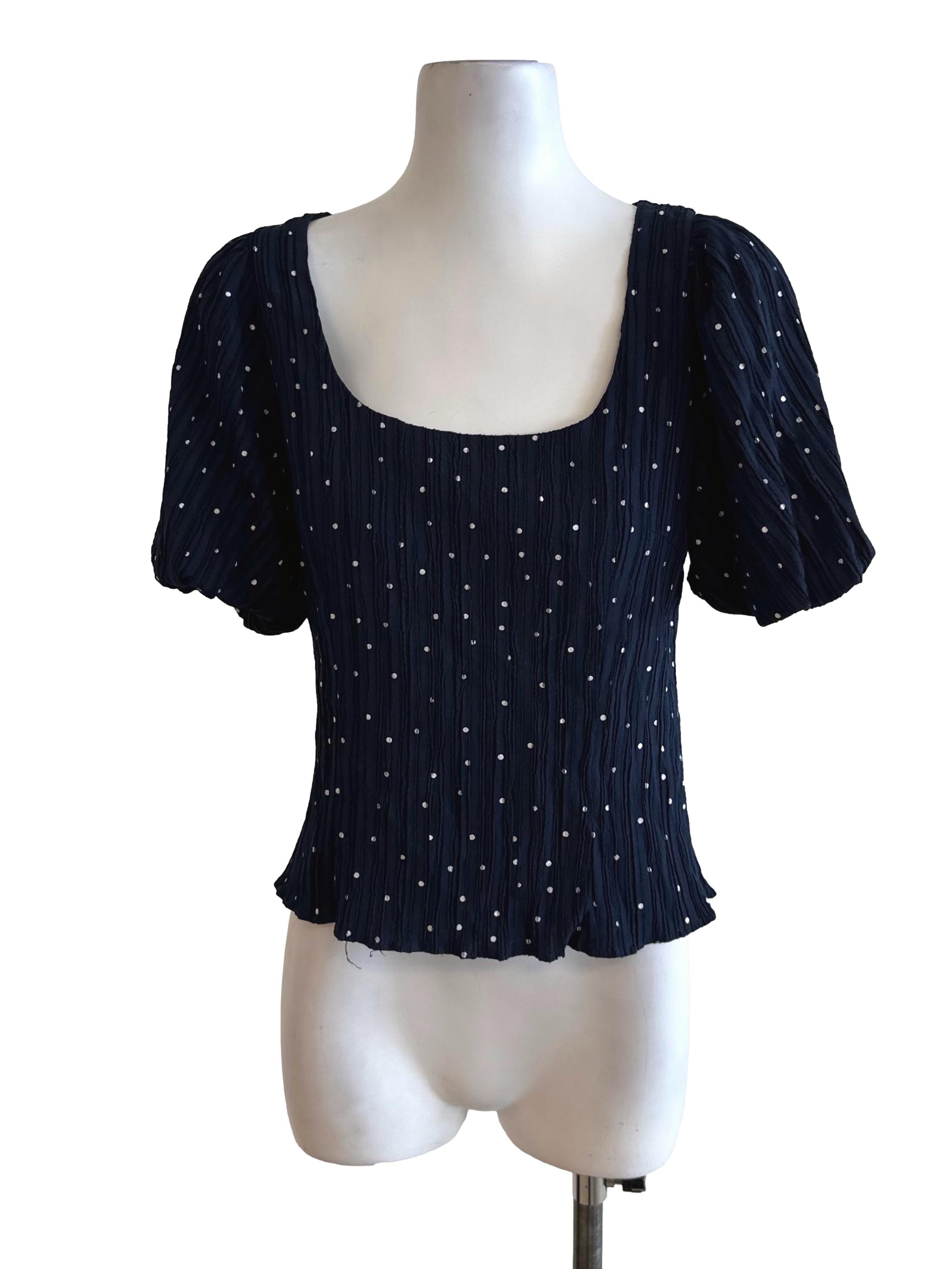 Navy Blue Polka Dot Textured Top LB