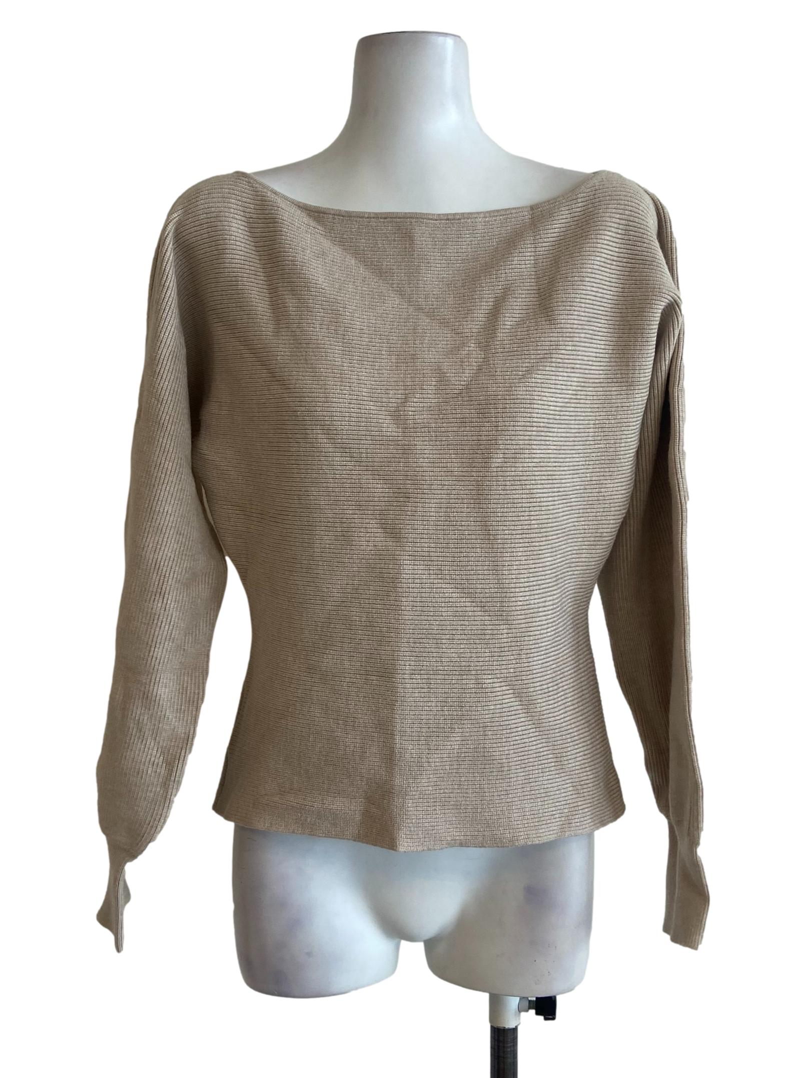Linen Beige Pencil Stripe Pegged Batwing Sleeve Top