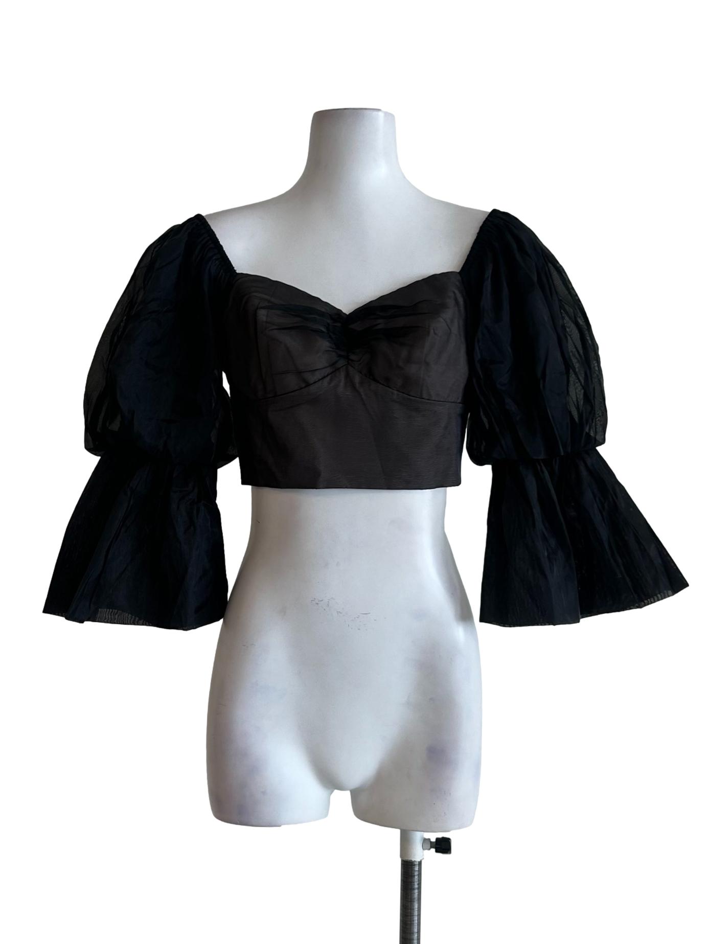 Black Organza Sleeve Ruched Top