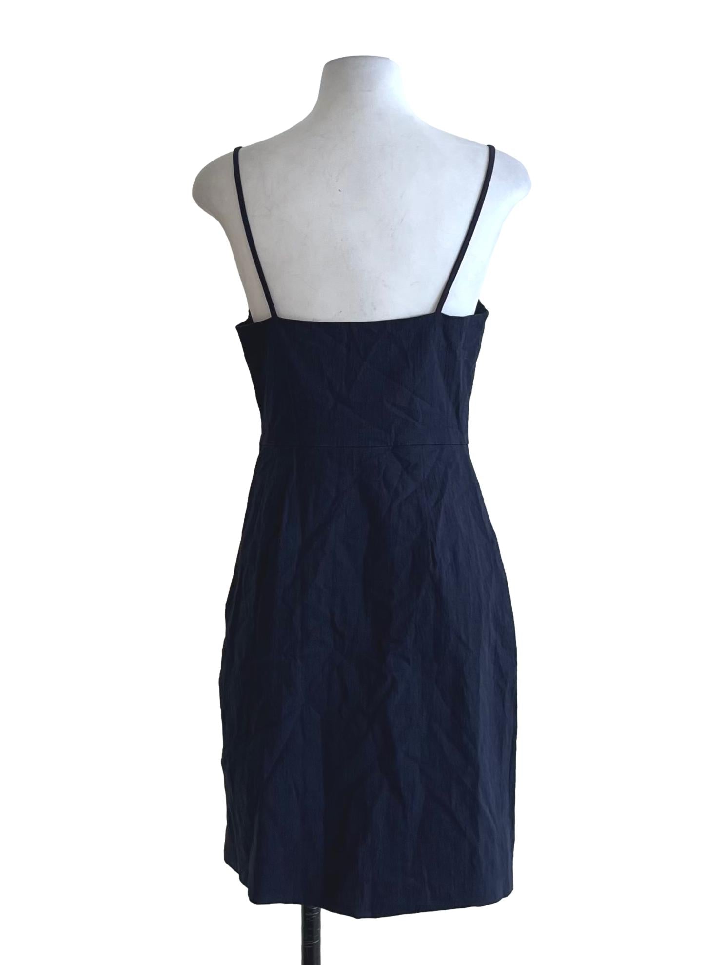 Navy Textured Cotton Mini Dress OSN