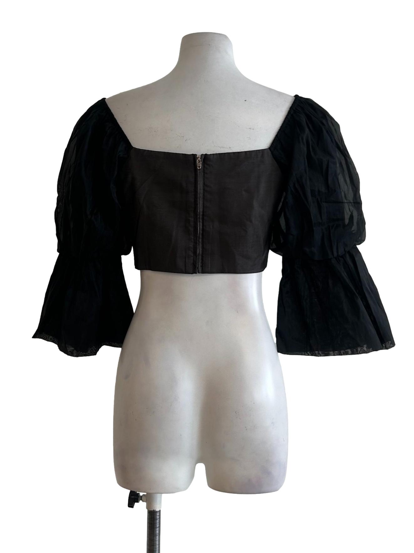 Black Organza Sleeve Ruched Top