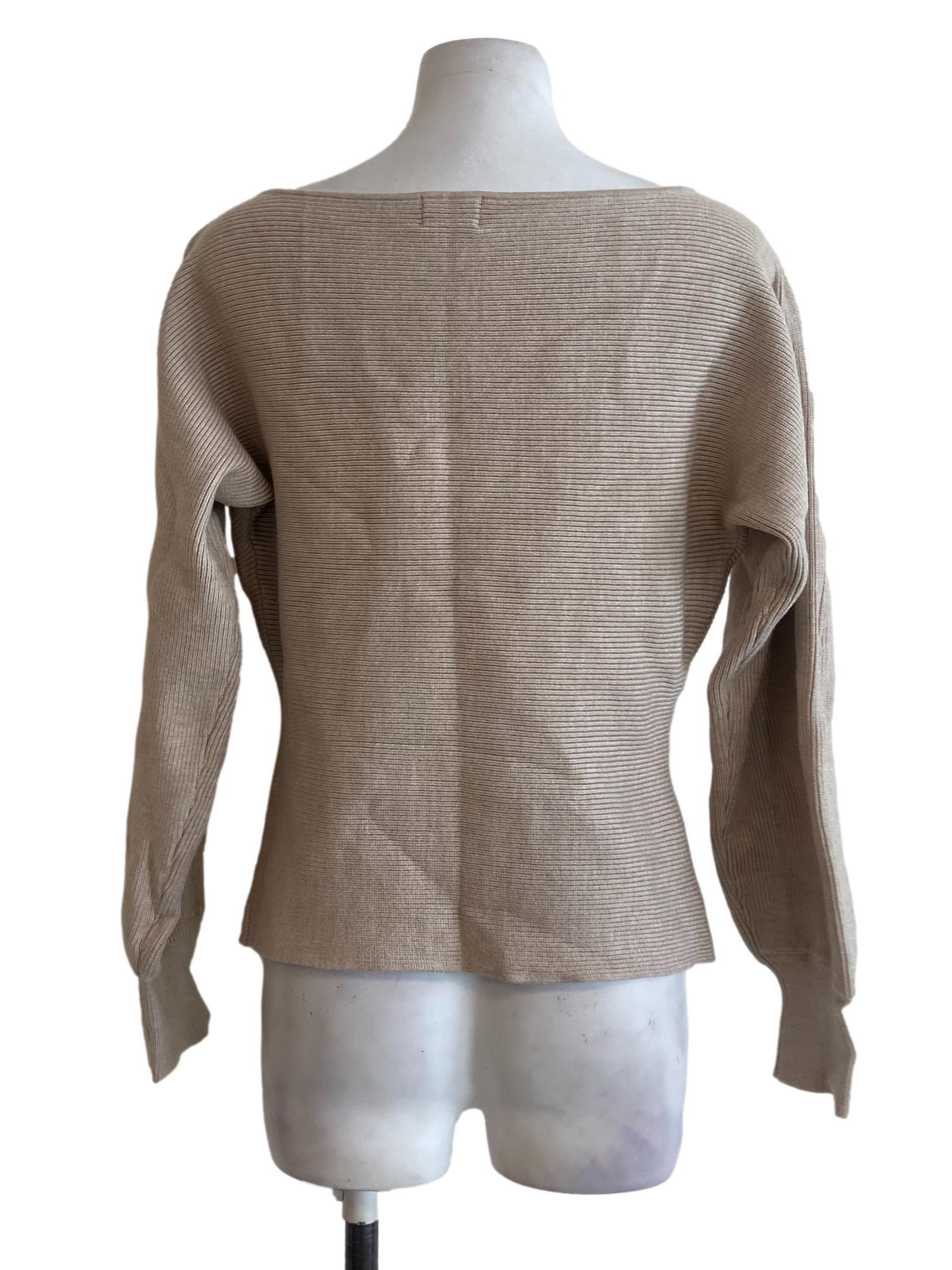 Linen Beige Pencil Stripe Pegged Batwing Sleeve Top