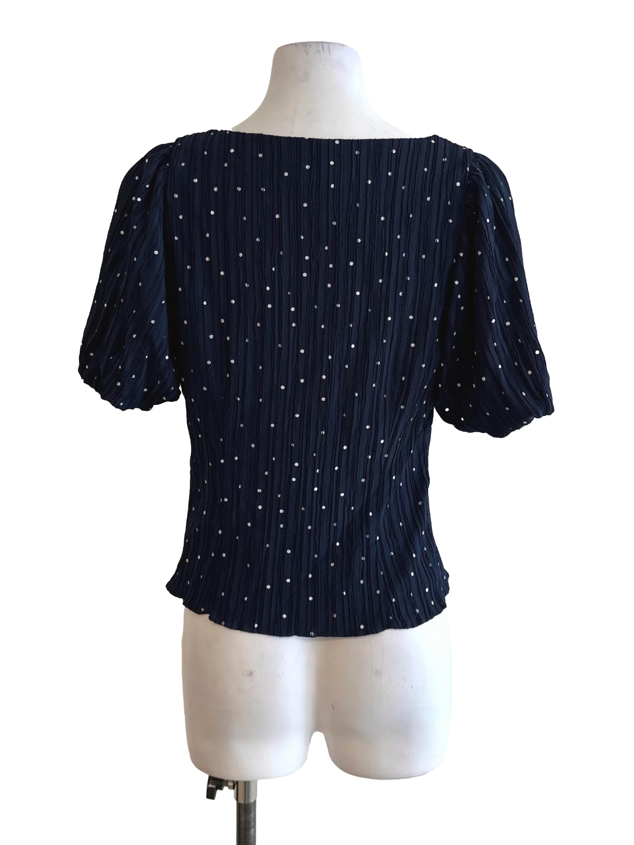 Navy Blue Polka Dot Textured Top LB