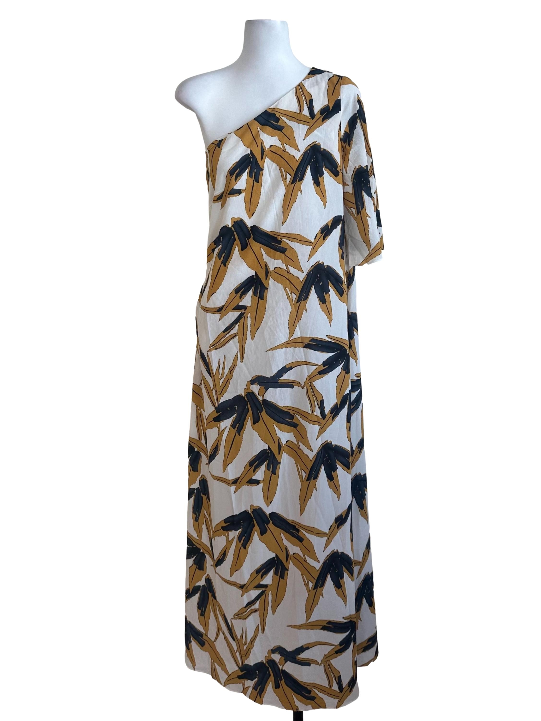 White Yellow Pattern Asymmetric Dress
