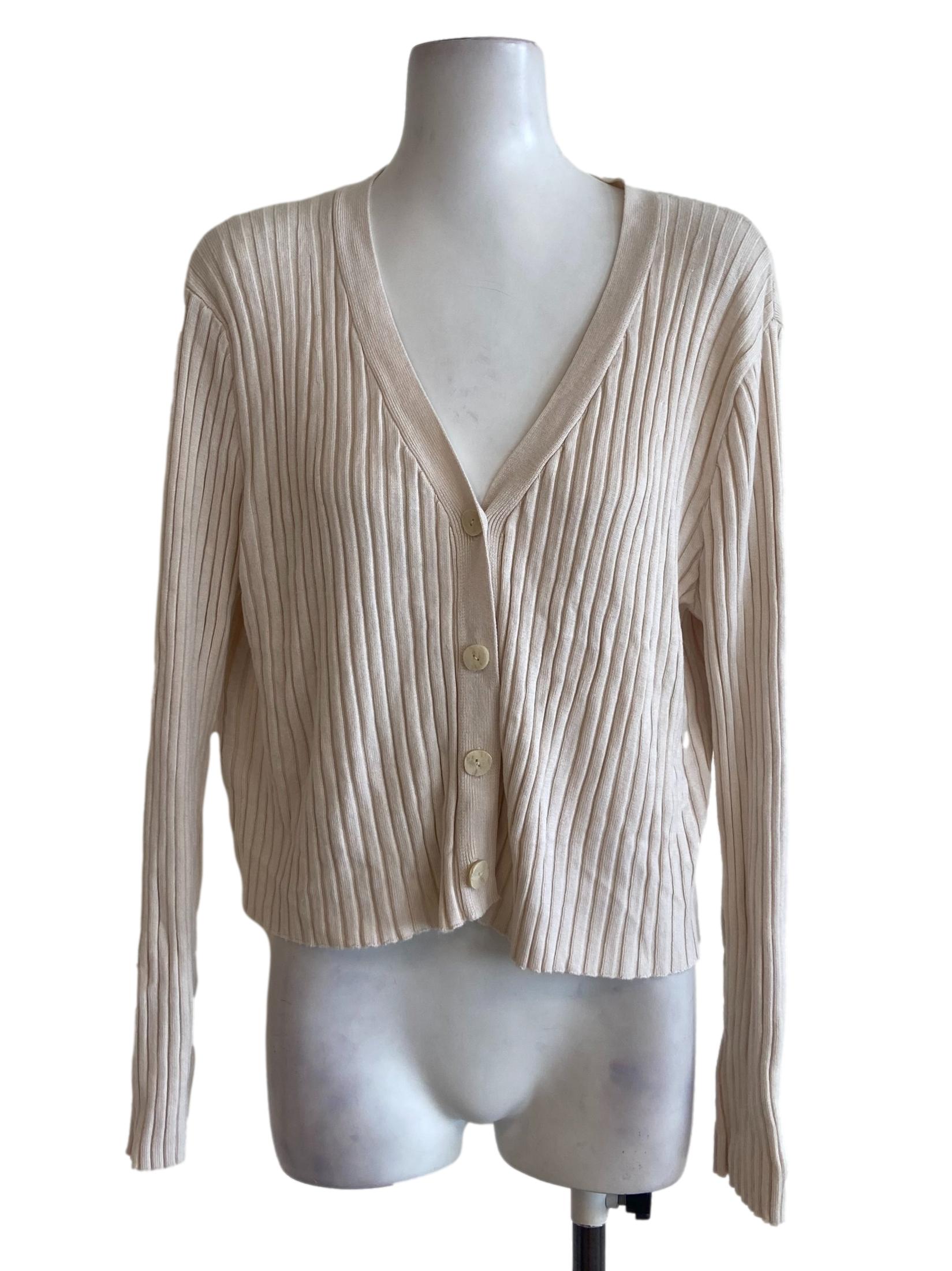 Cream White Pencil Button Down Cardigan