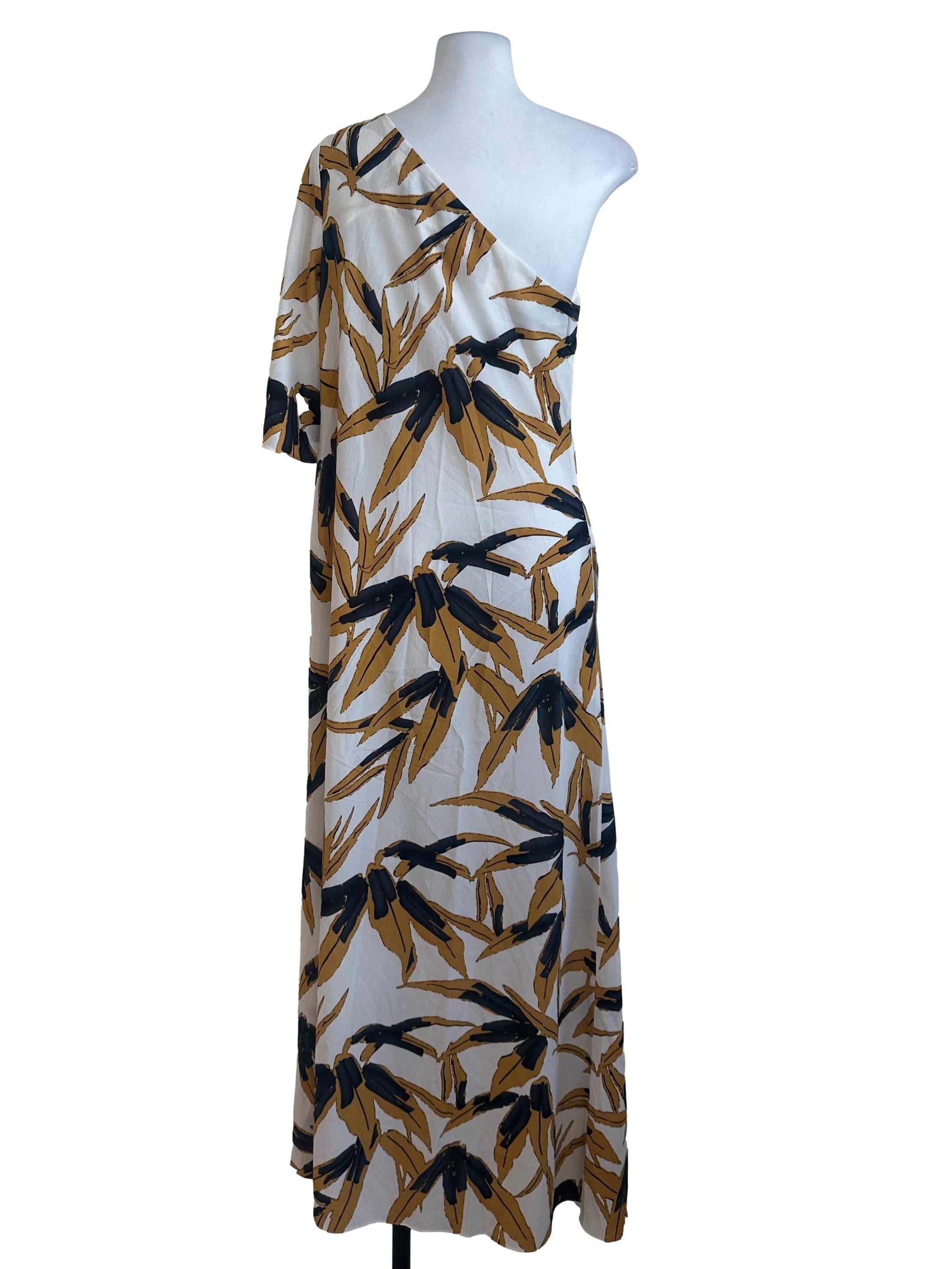 White Yellow Pattern Asymmetric Dress