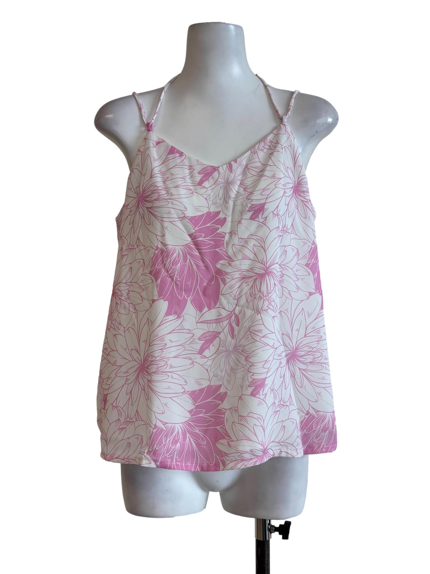 White And Pink Floral Sleeveless Top