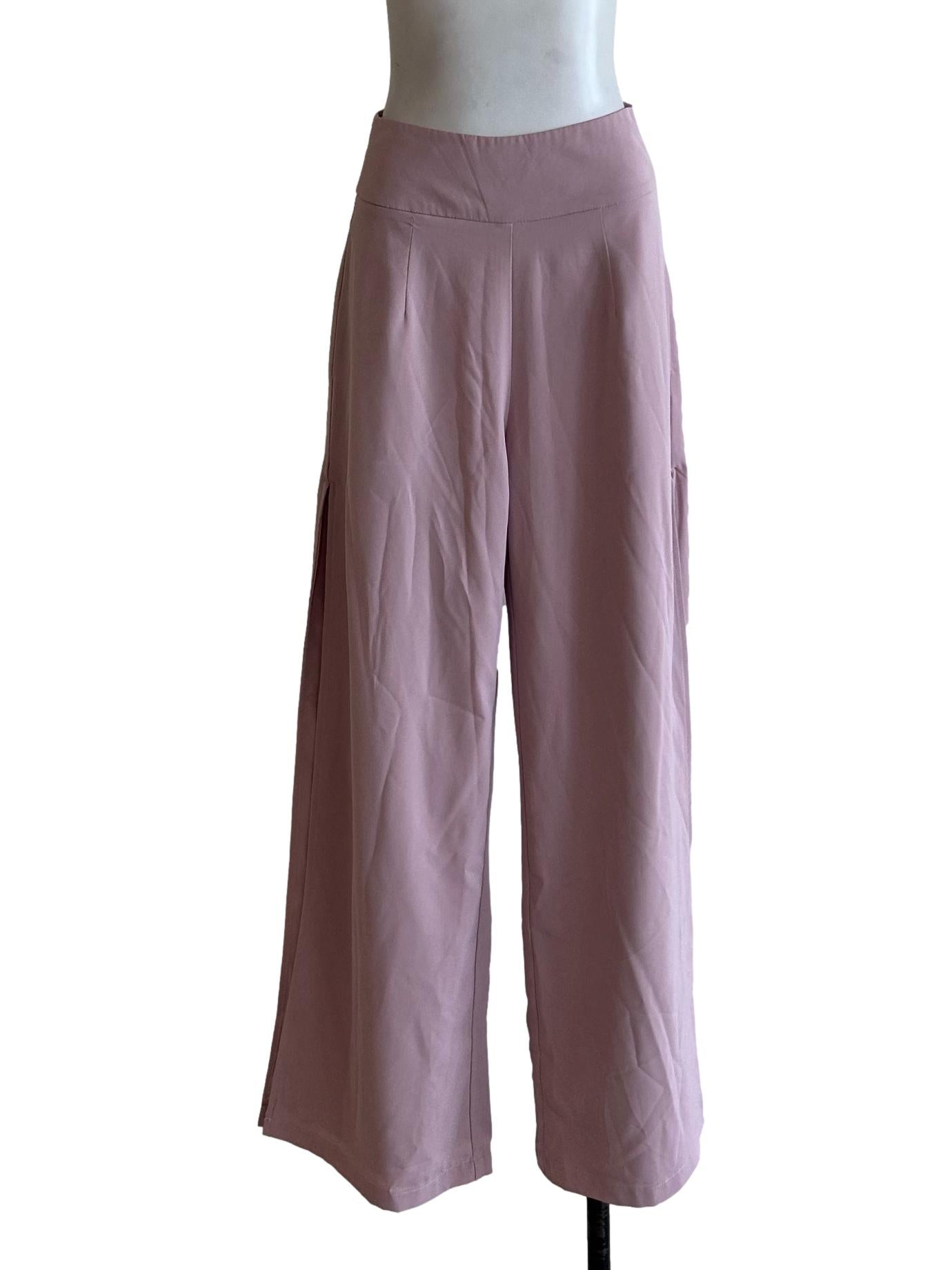 Dusty Pink Side Slit Wide-Leg Pant