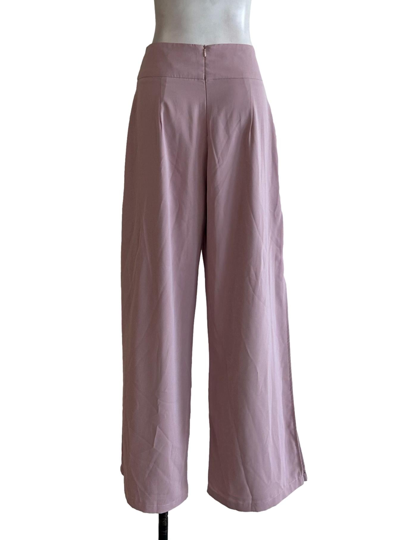 Dusty Pink Side Slit Wide-Leg Pant