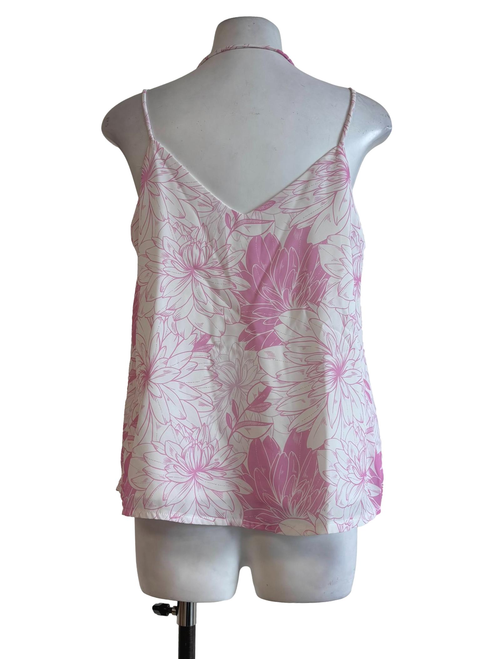 White And Pink Floral Sleeveless Top