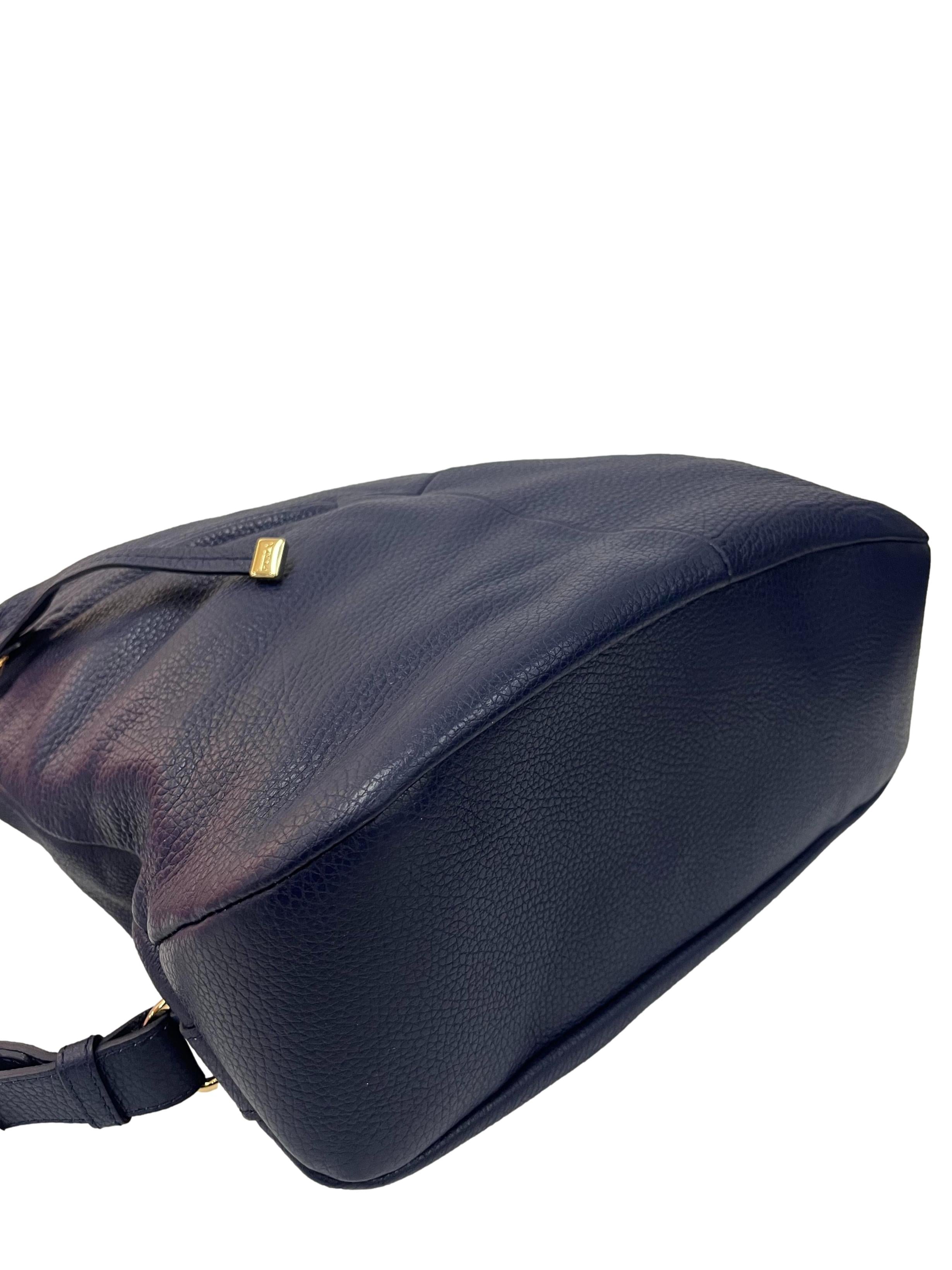 Navy Textured Grain Leather Backpack