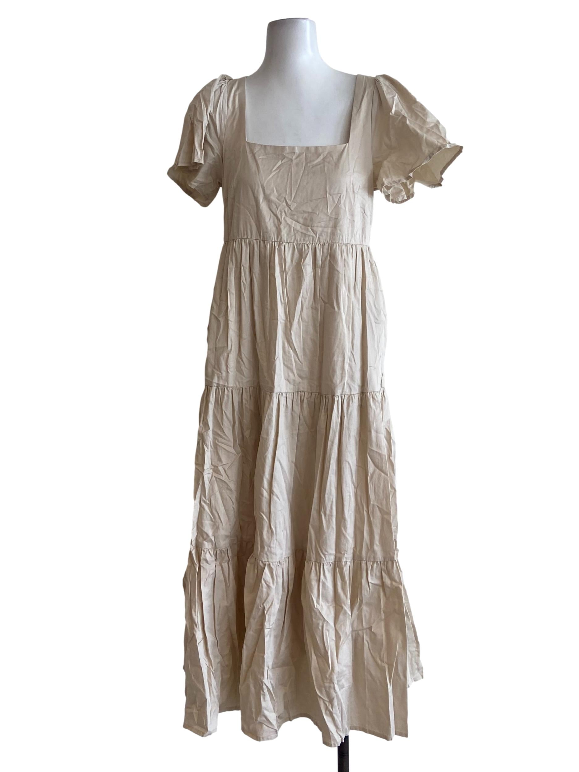 Egg Shells Square Neck Layered Dress
