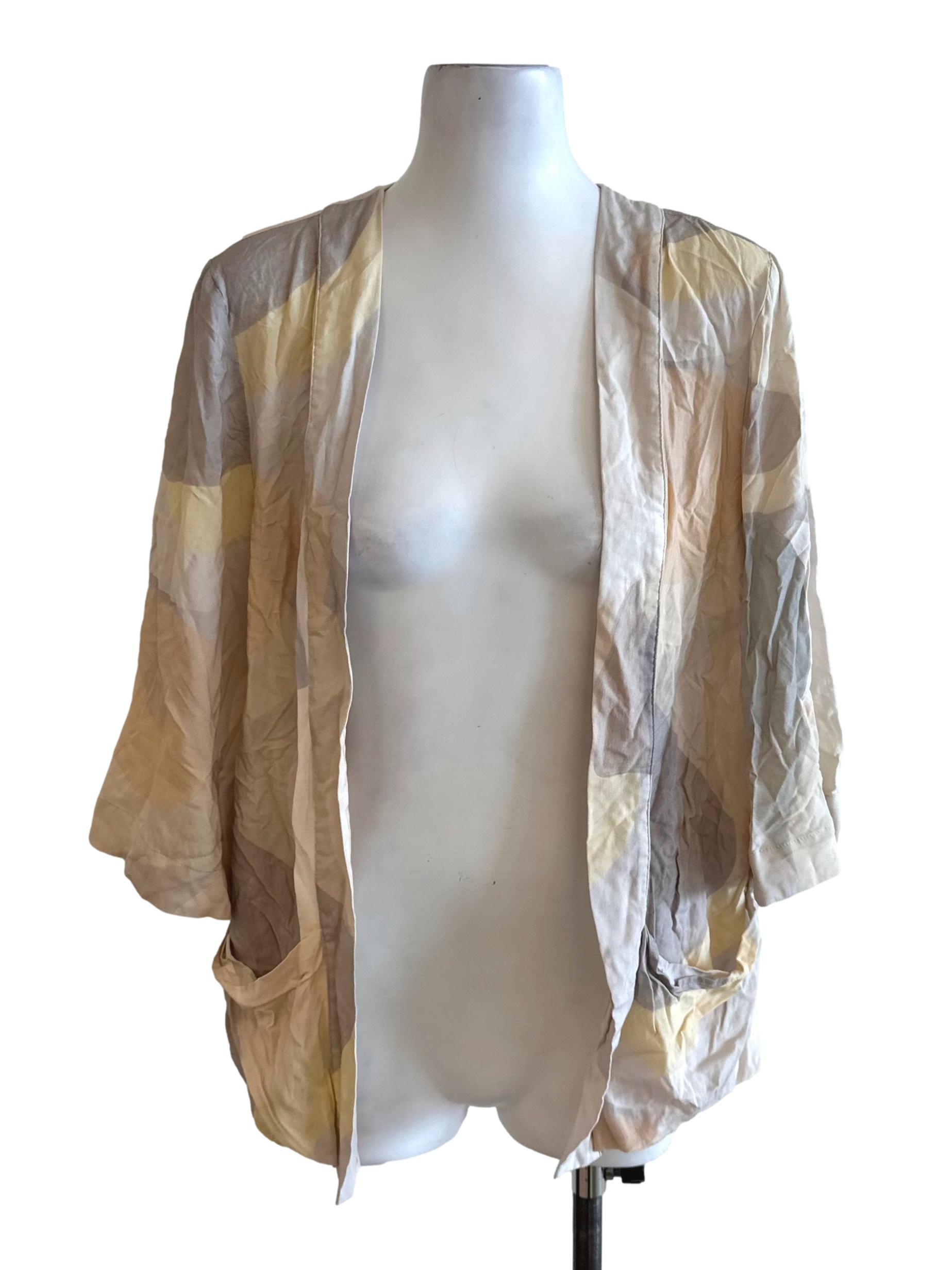 Beige Yellow Pattern Front Open Cardigan LB