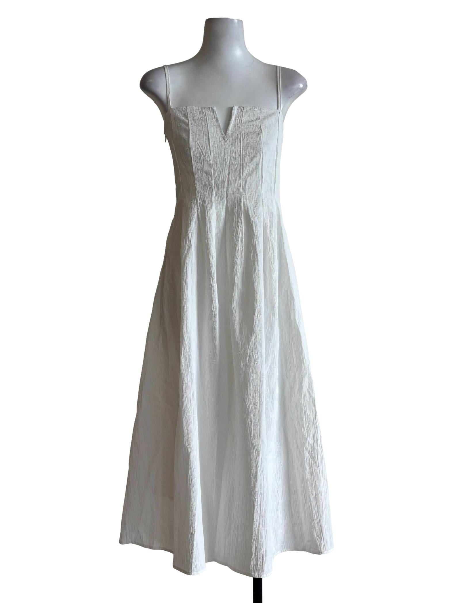 Powder White Cotton Spaghetti Strap Dress