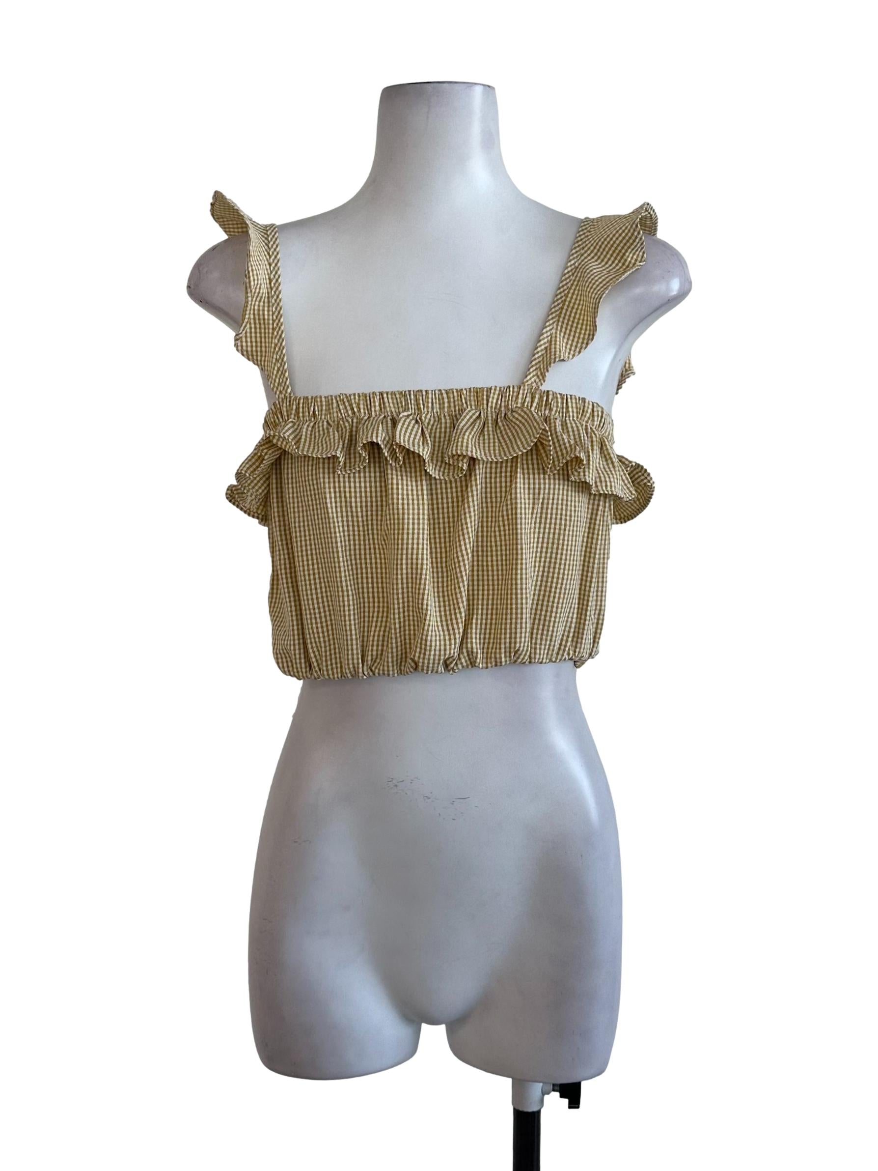 Mustard Yellow Plaid Ruffle Top TEM
