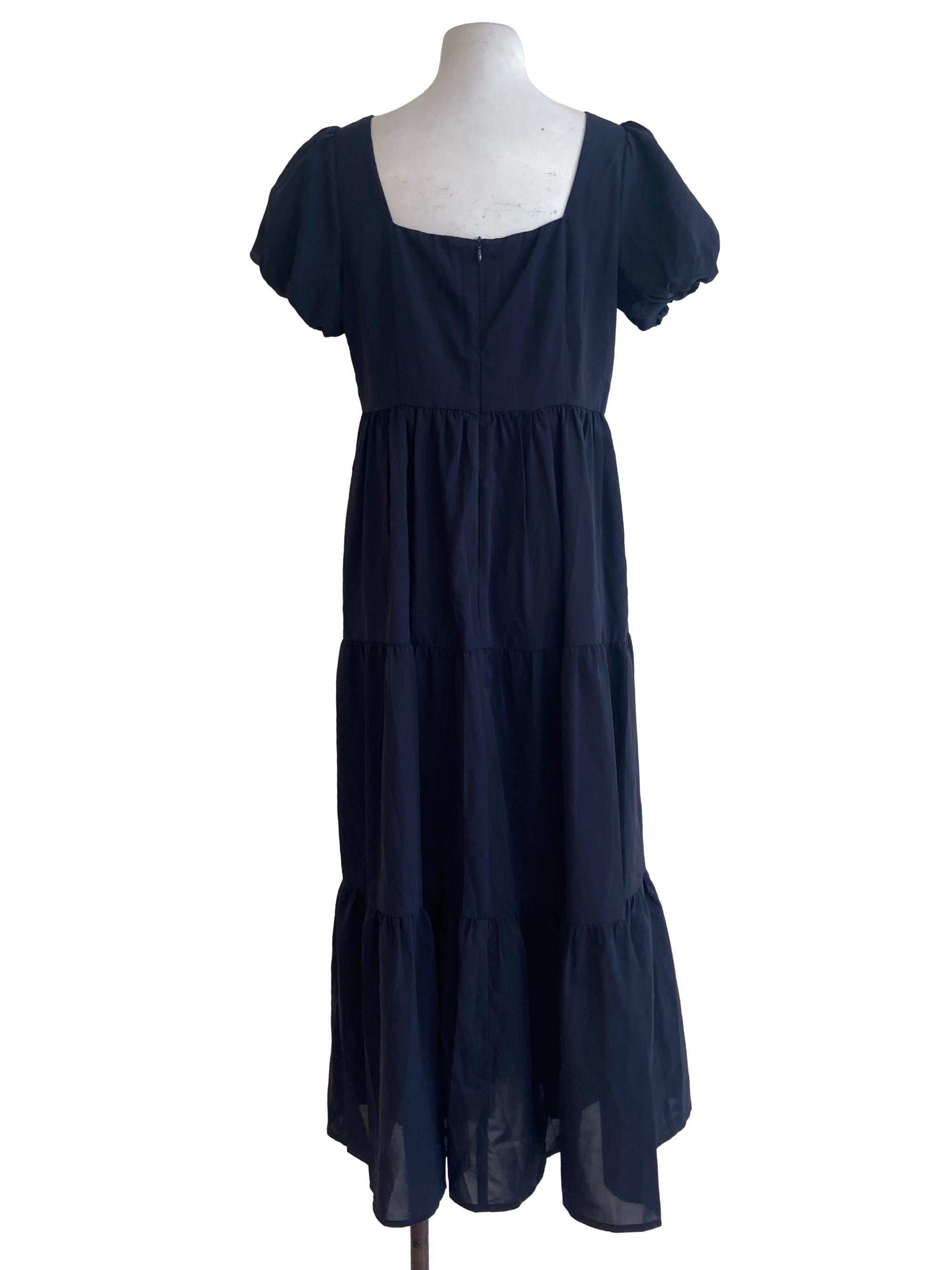 Navy Blue Square Neck Layered Dress