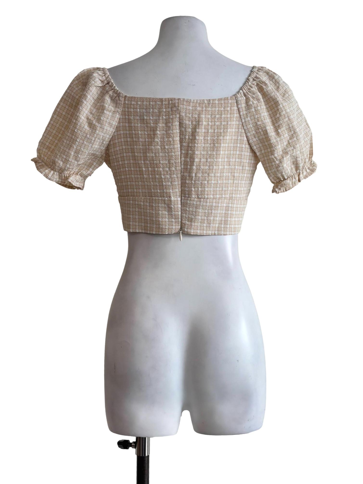 Beige Plaid Crop Doll Top