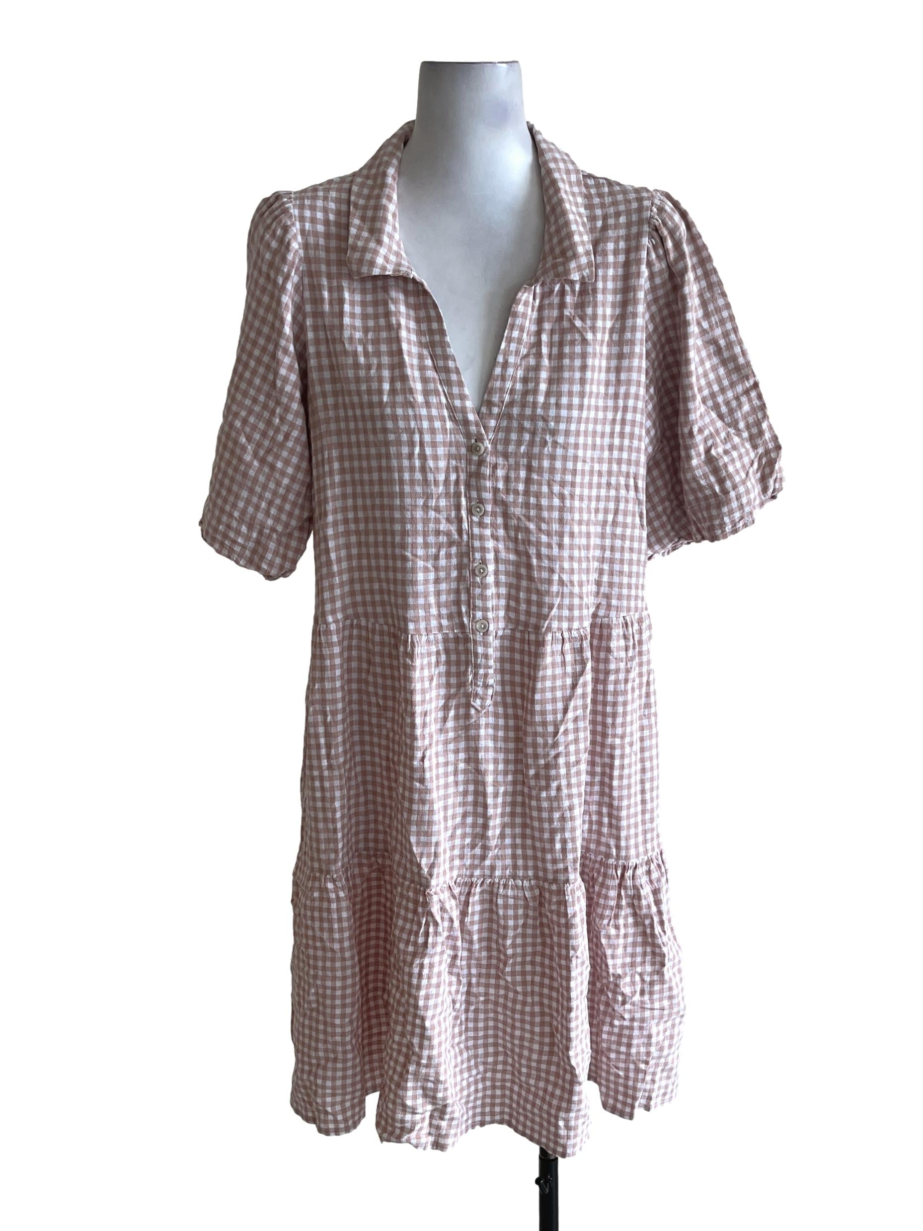 Salt Beige Plaid Pattern Dress