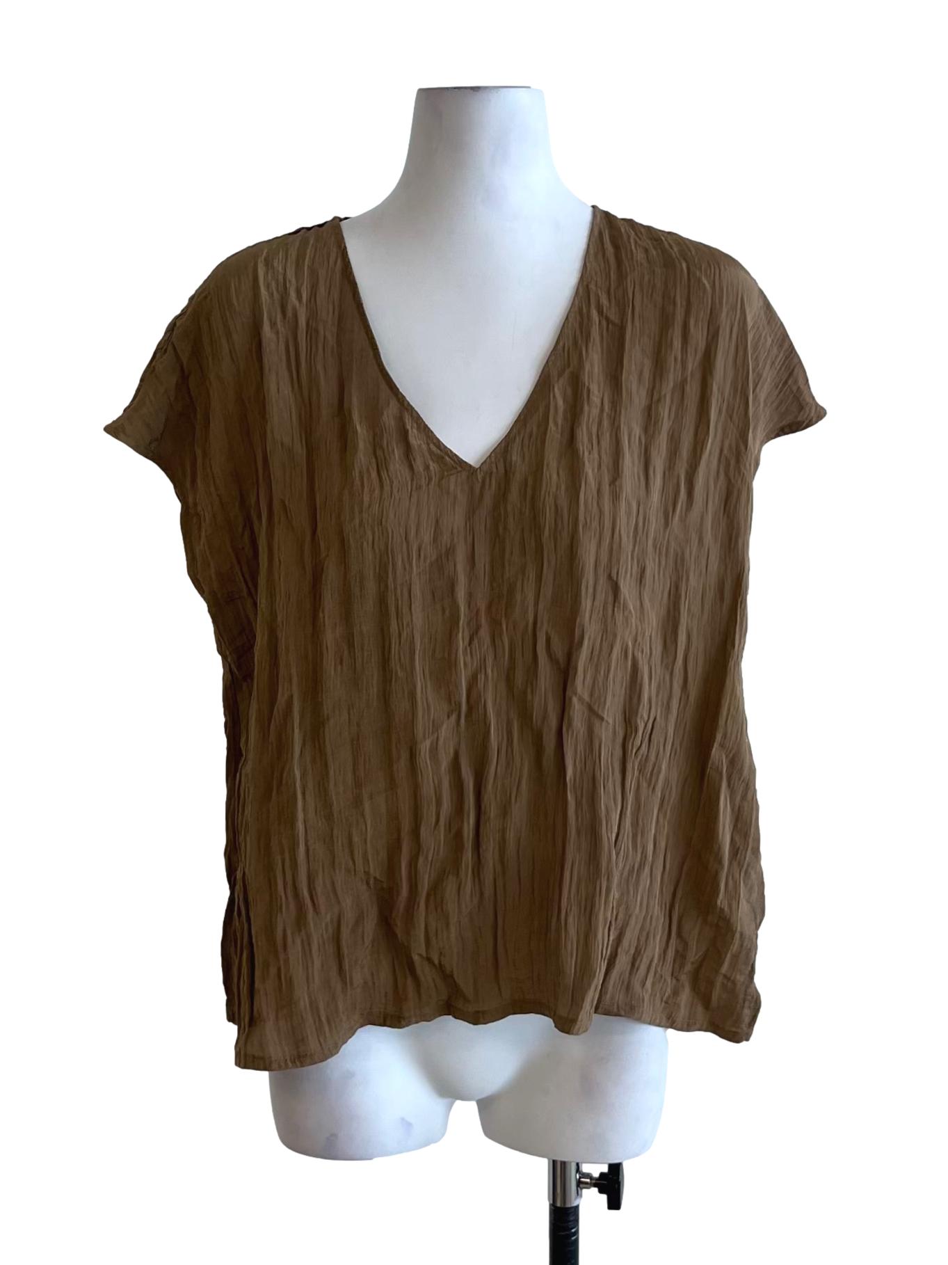 Crinkled V-Neck Shift Top OSN