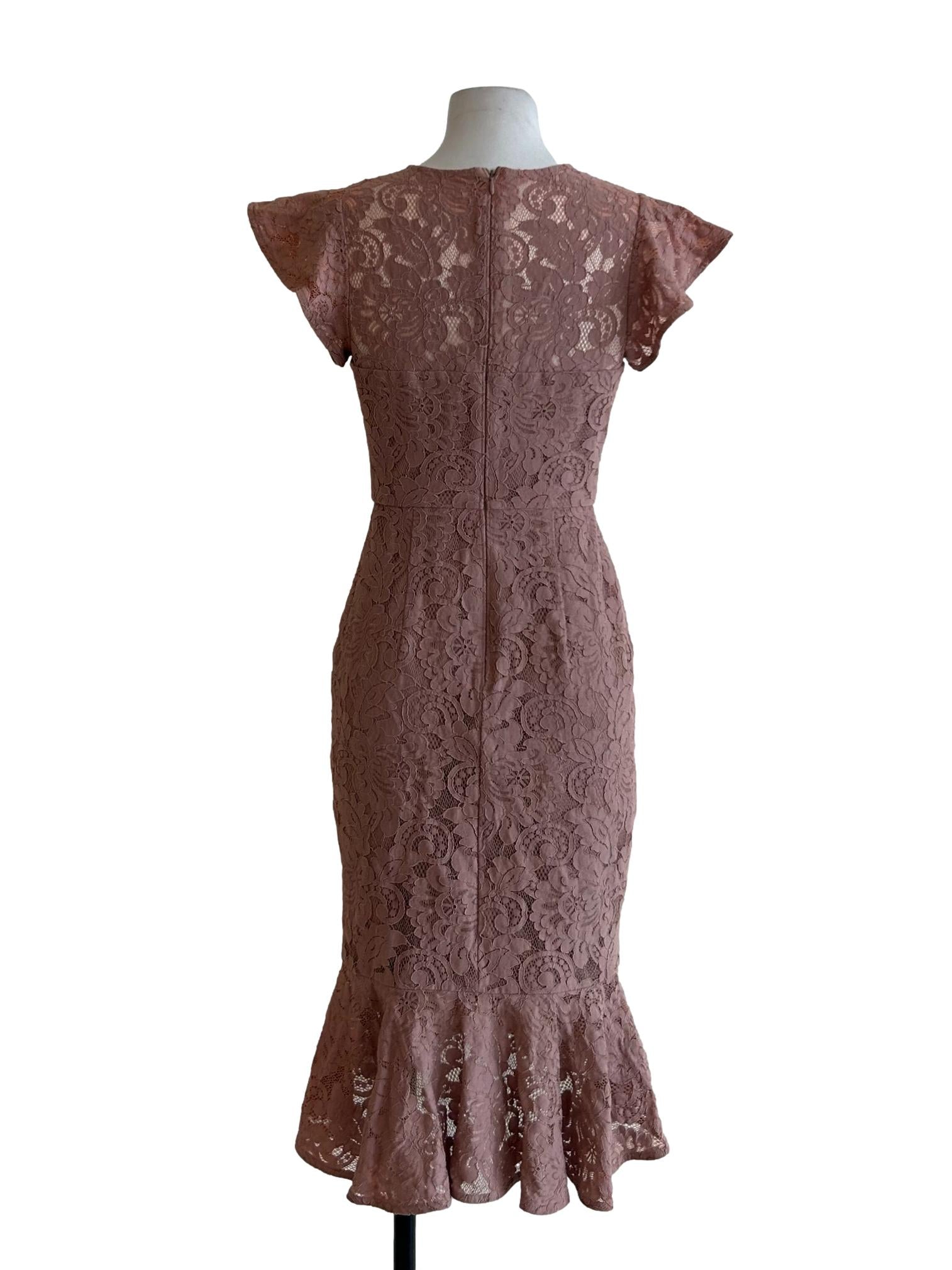 Rosewood Pink Floral Lace Mermaid Dress