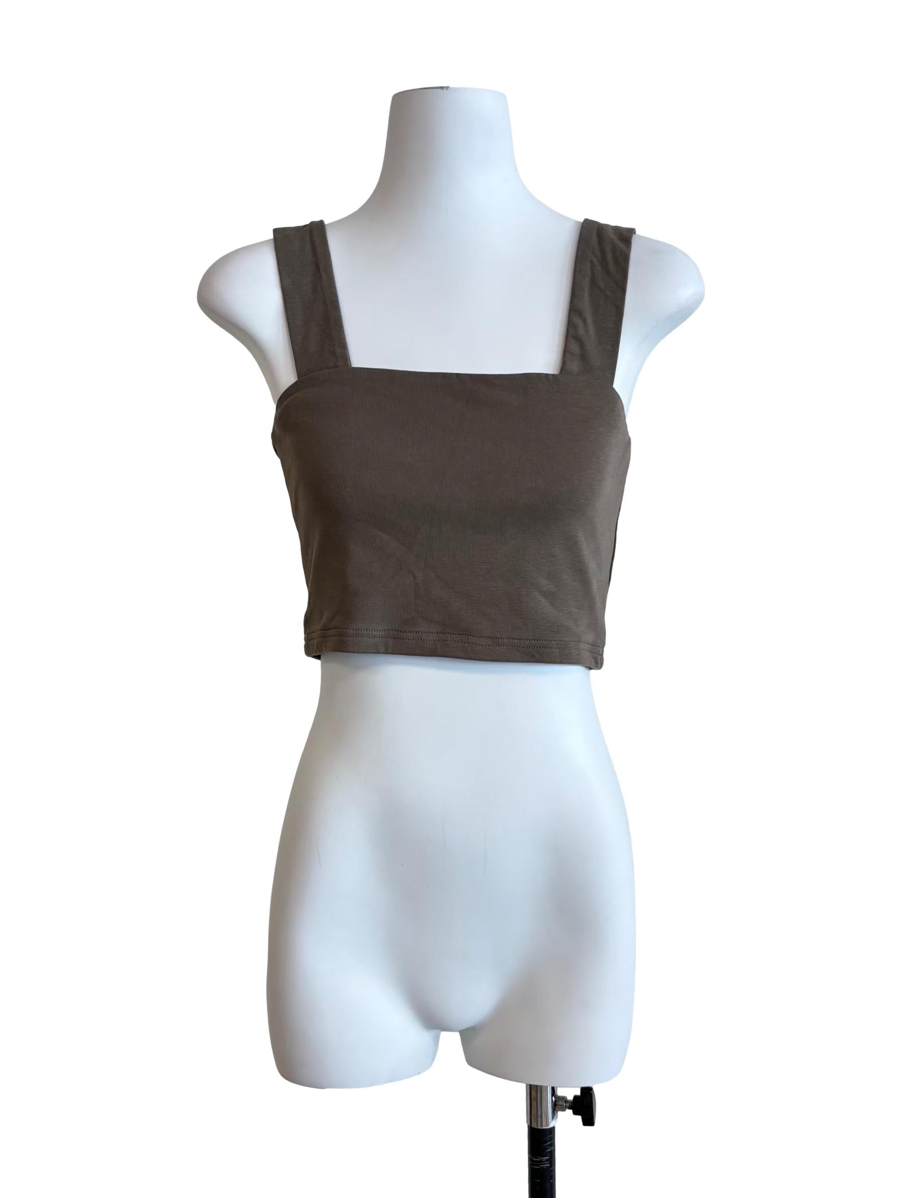 Taupe Brown Sleeveless Crop Top