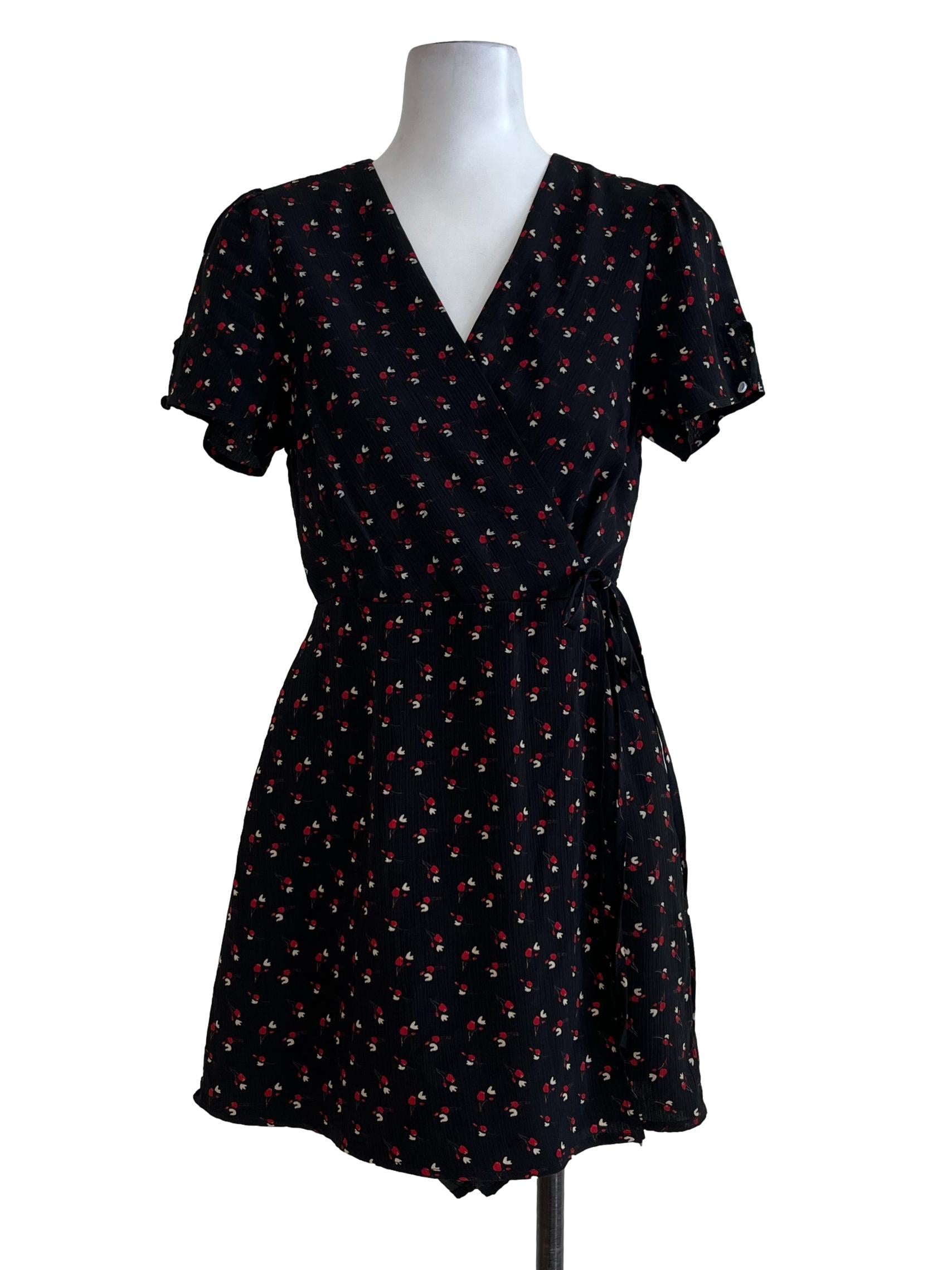 Black Red Cherry Pattern Romper