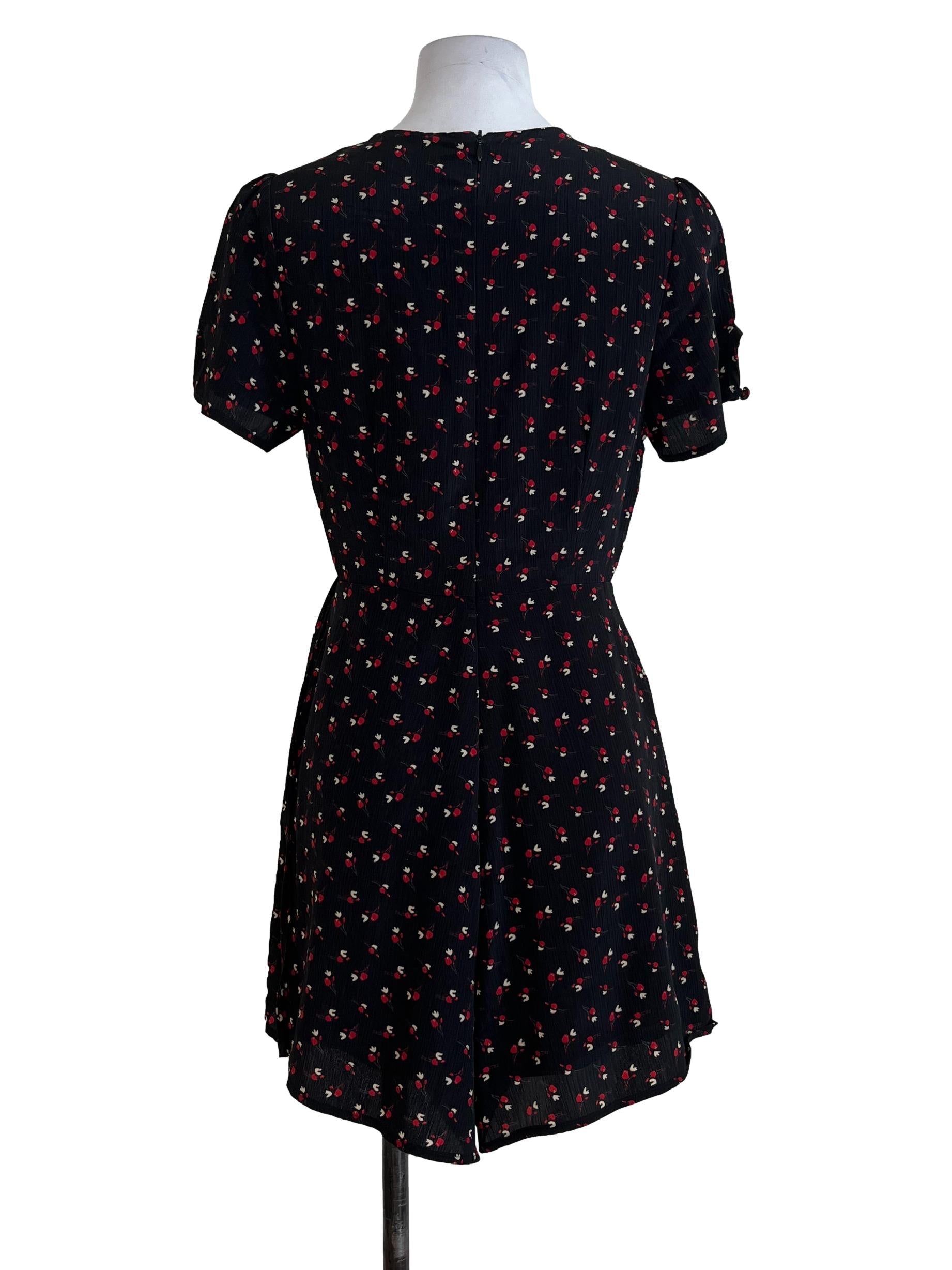 Black Red Cherry Pattern Romper