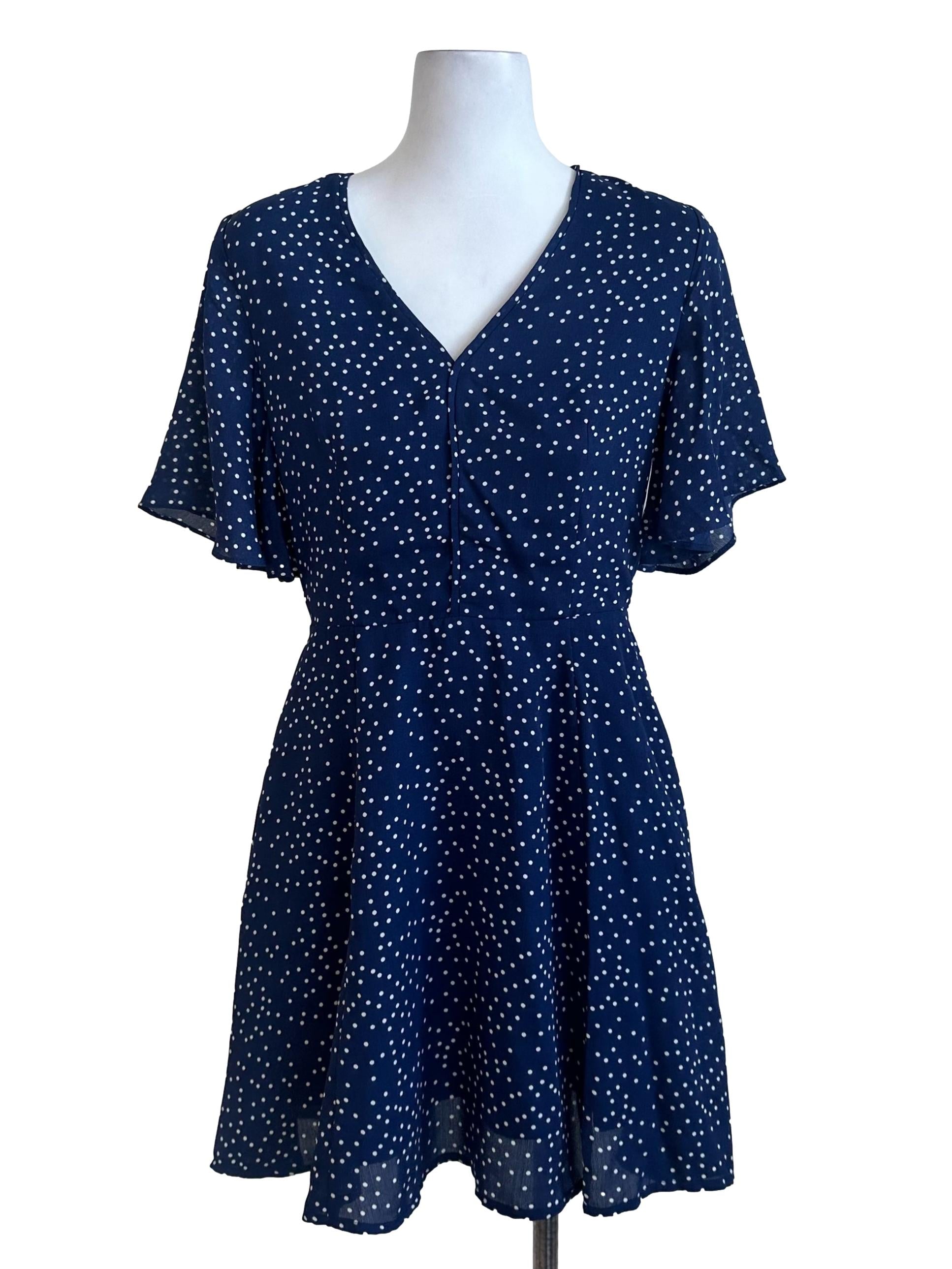 Navy Blue Polkadot Pattern Dress