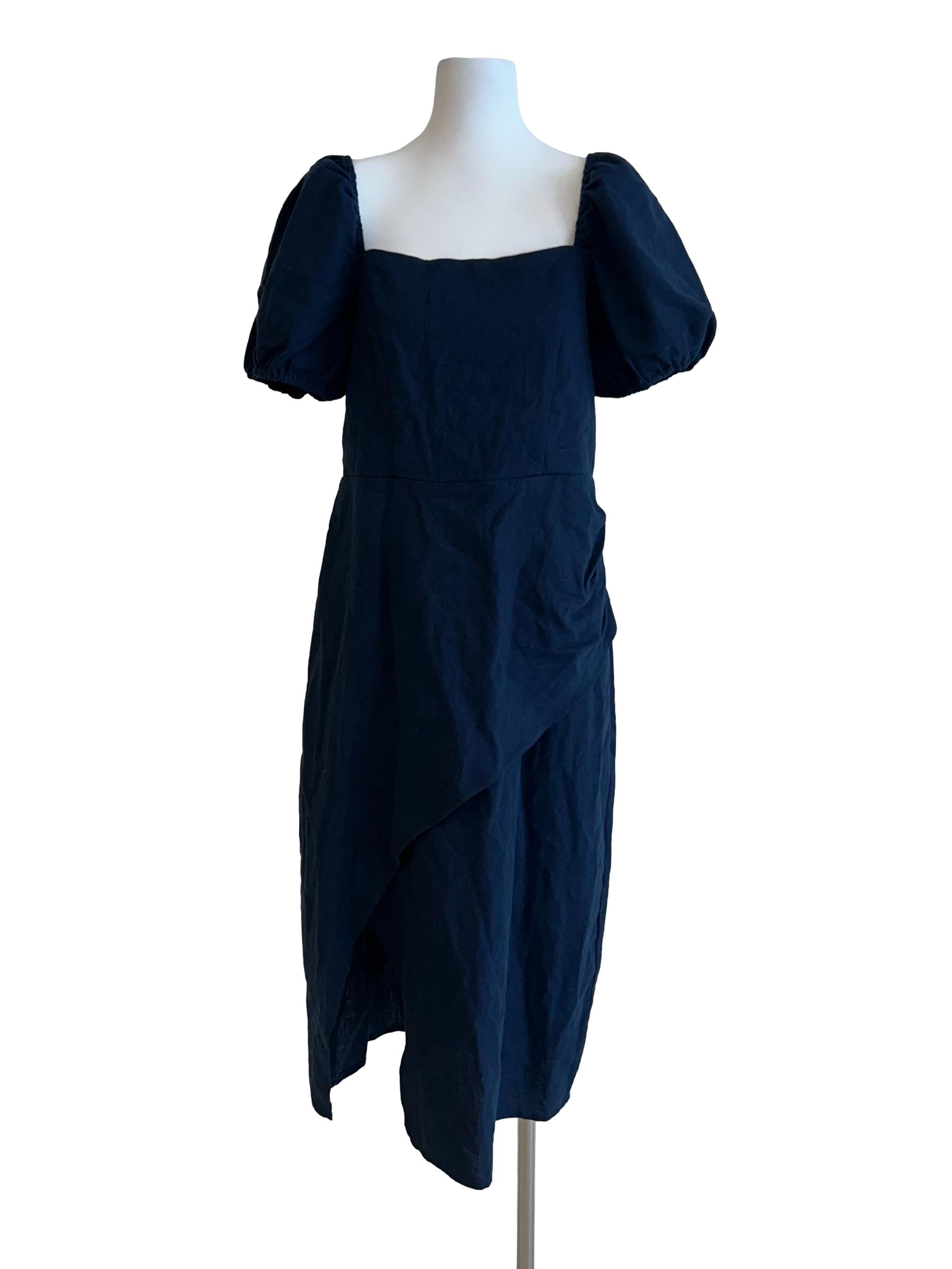 Navy Blue Puff Sleeved Dress