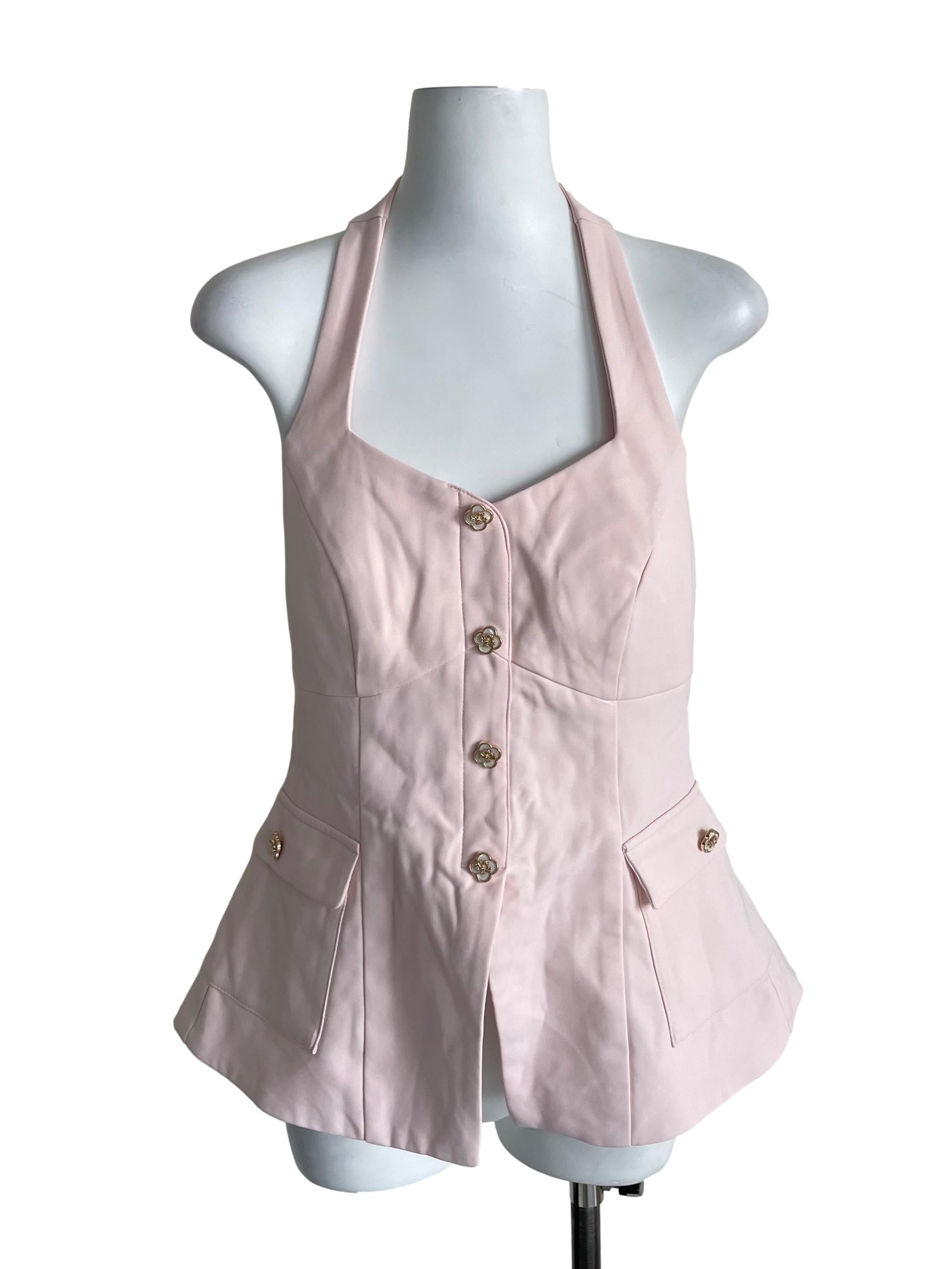 Pale Pink Halter Neck Tie Sweet Top