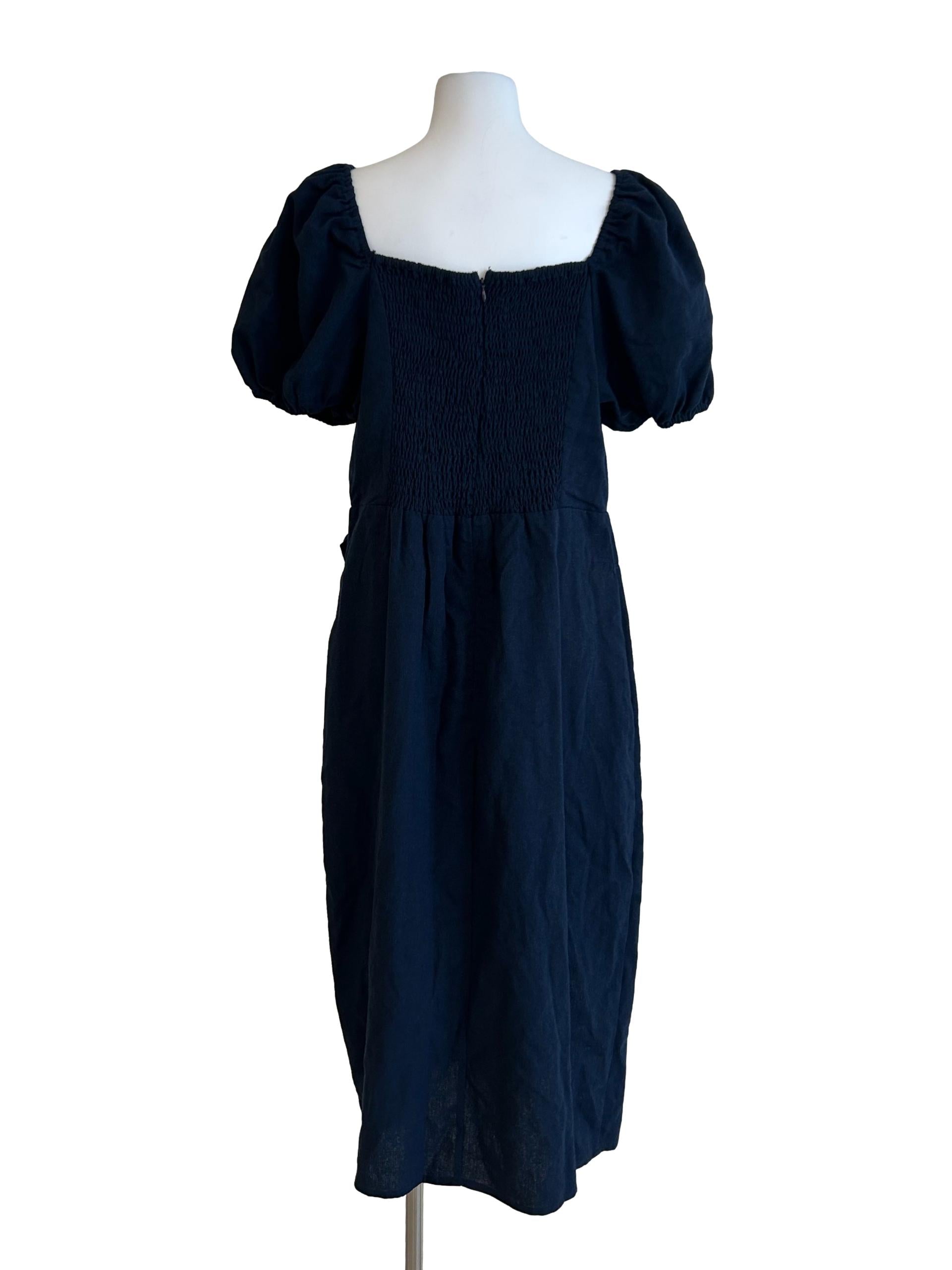Navy Blue Puff Sleeved Dress