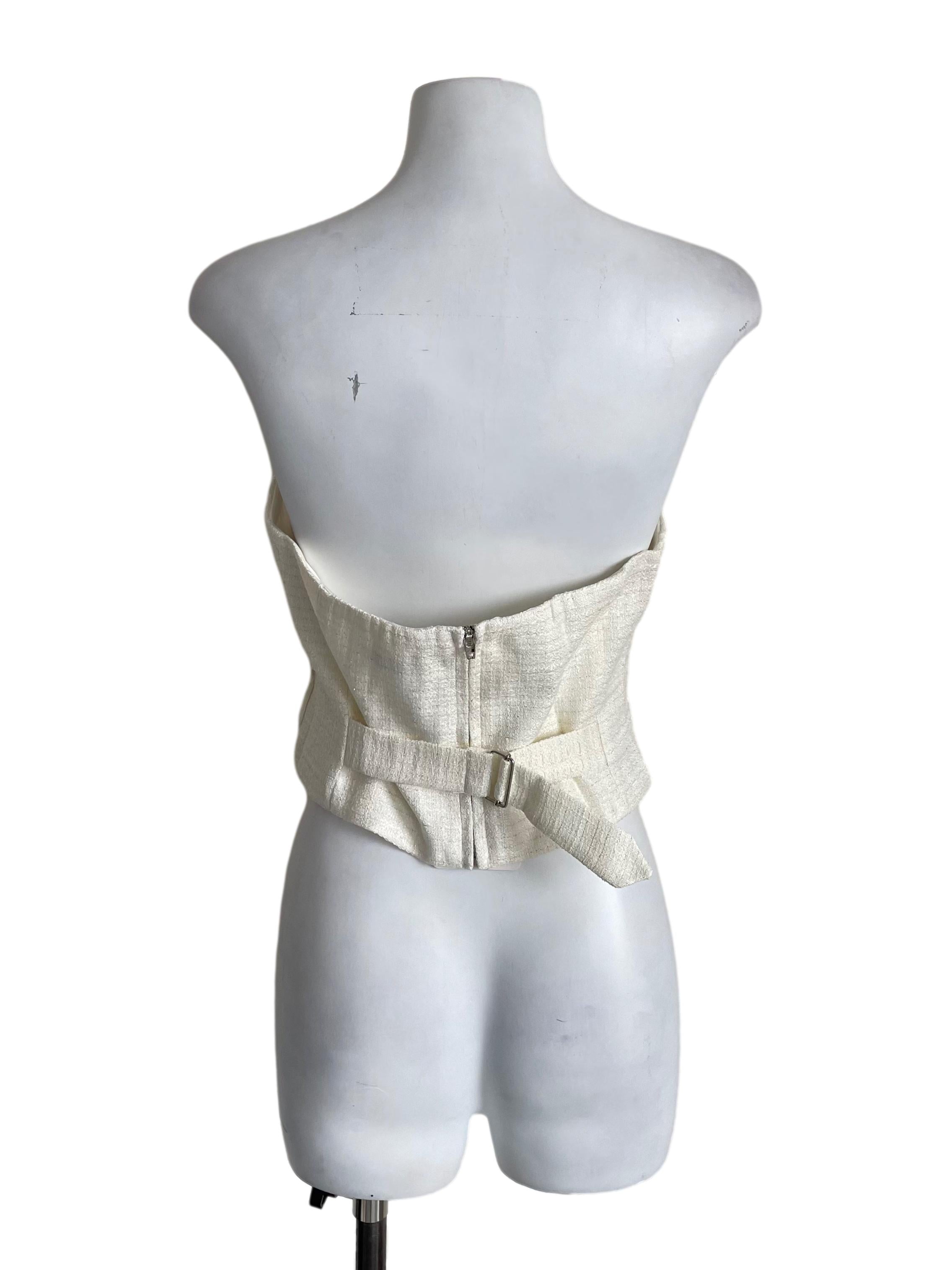 Off White Pearls Strapless Tweed Top