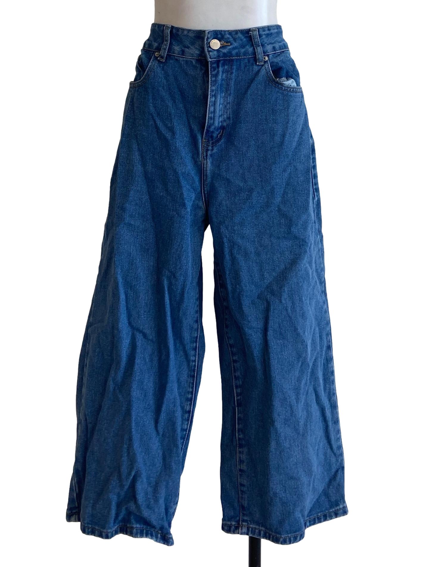 Blue Herringbone Straight Jeans
