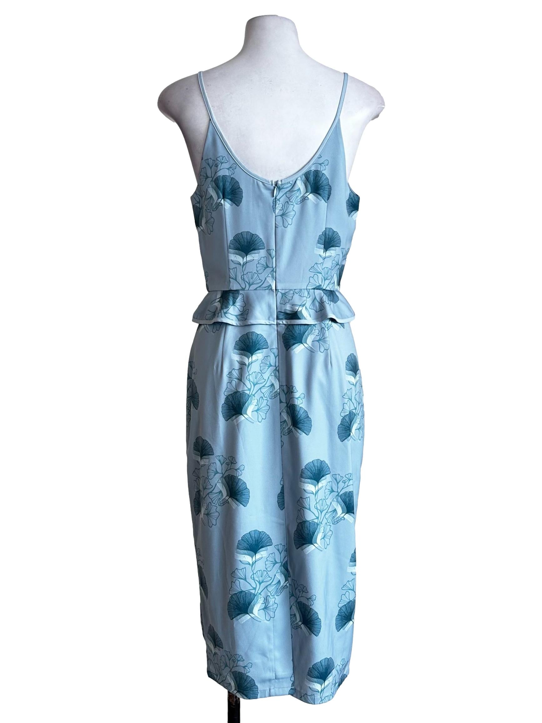 Light Blue Flower Pattern Midi Dress