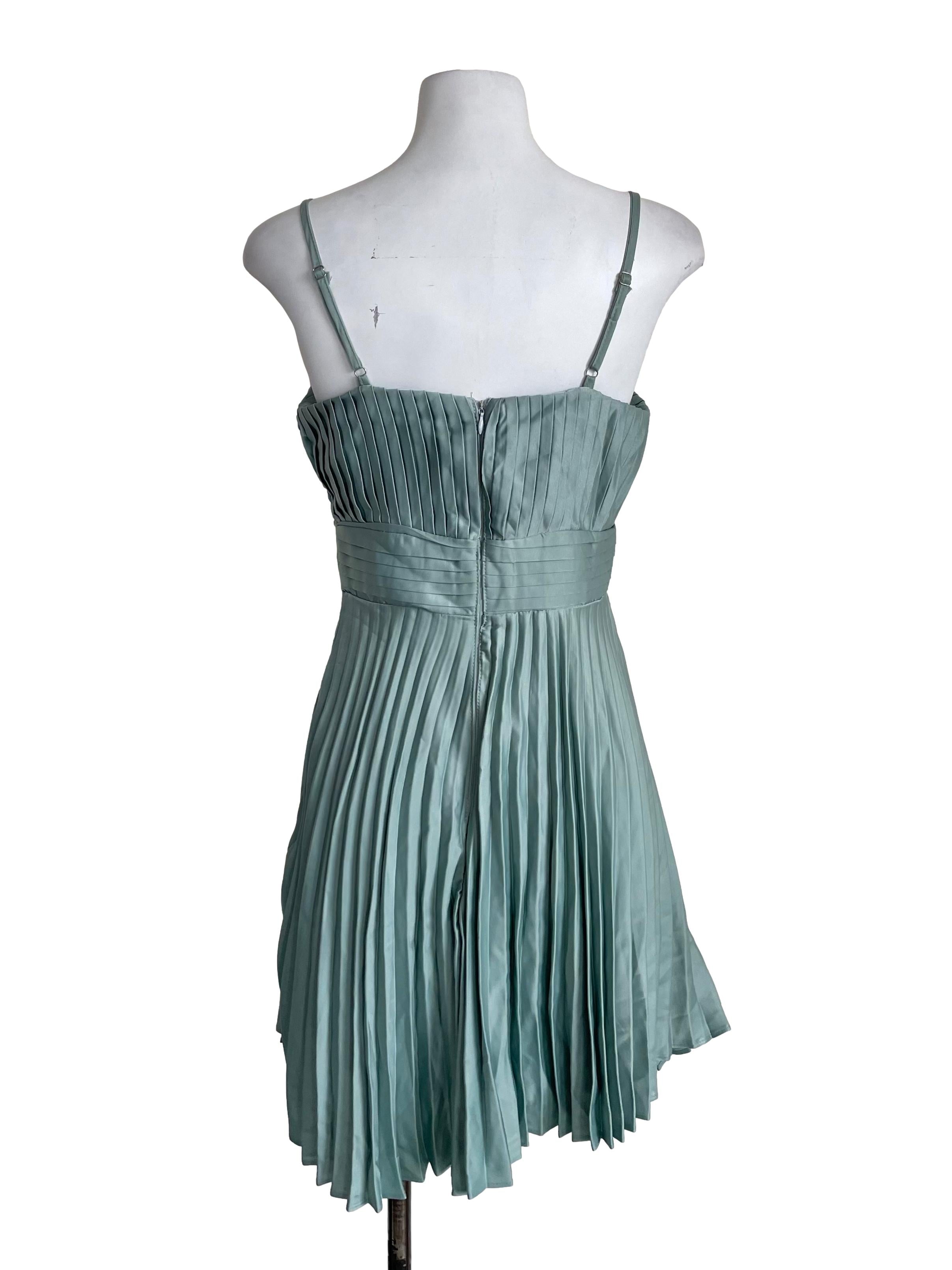 Dusty Teal Accordion Satin Dress