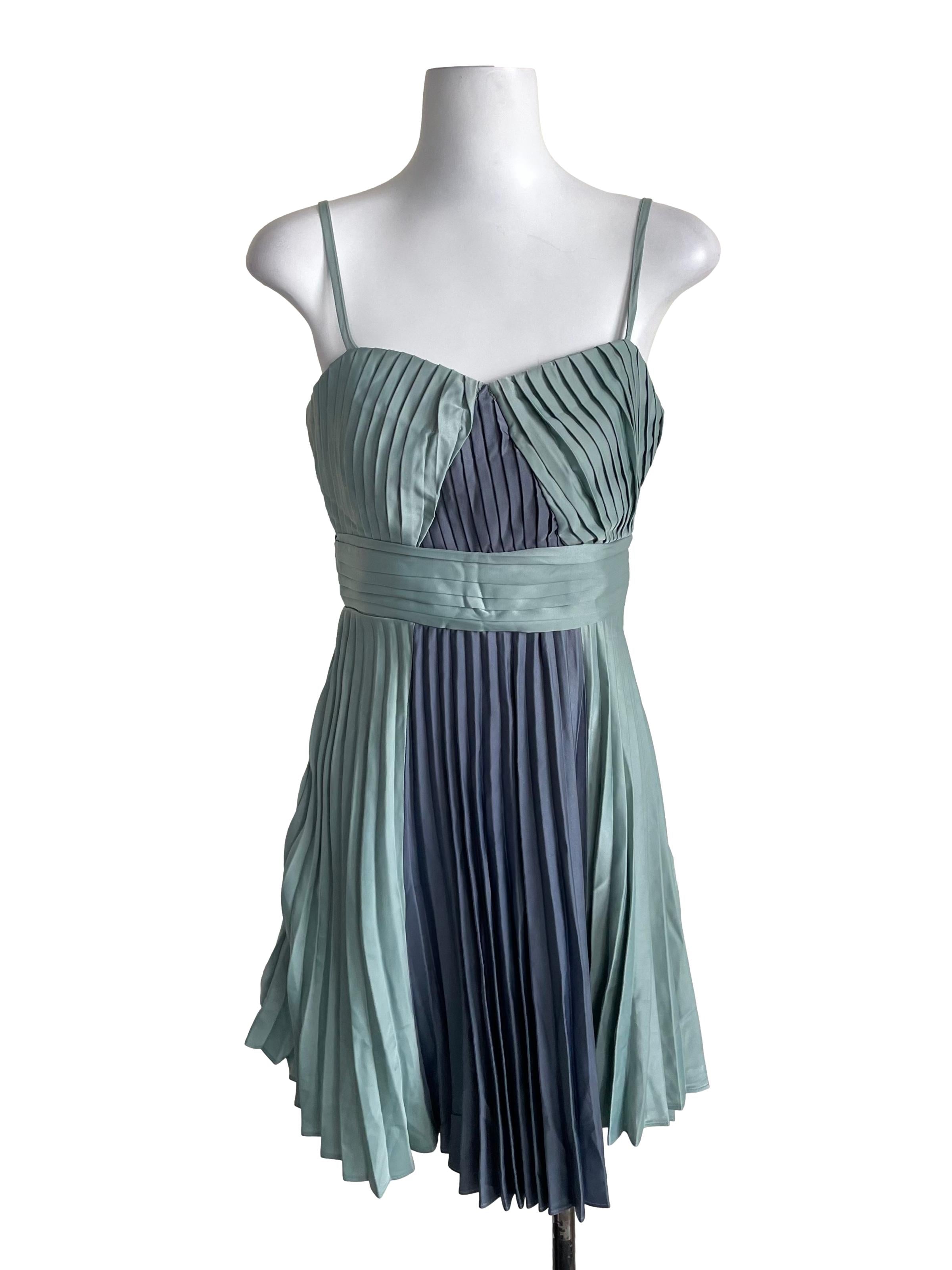 Dusty Teal Accordion Satin Dress