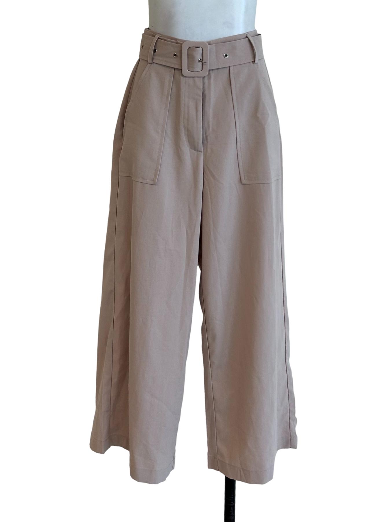 Khaki Brown Belted Straight Cut Pant